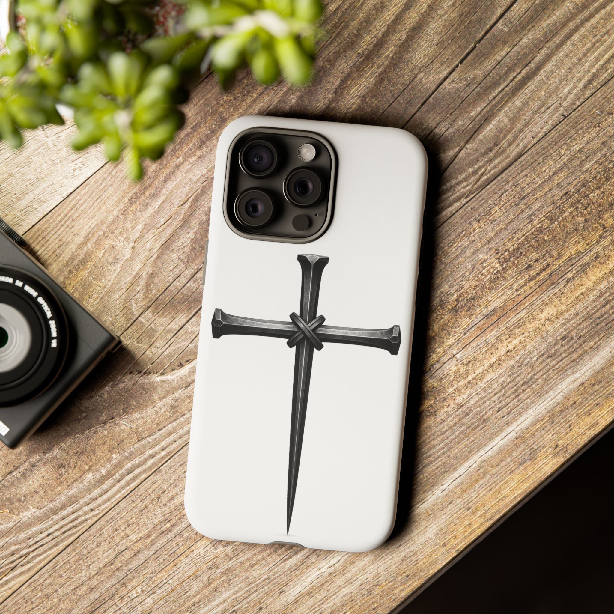 Nail Cross Tough Phone Case – Minimal Gothic Christian Armor for Samsung & iPhone