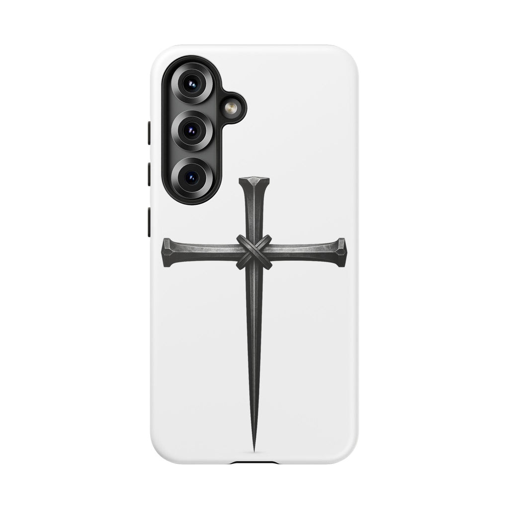 Nail Cross Tough Phone Case – Minimal Gothic Christian Armor for Samsung & iPhone