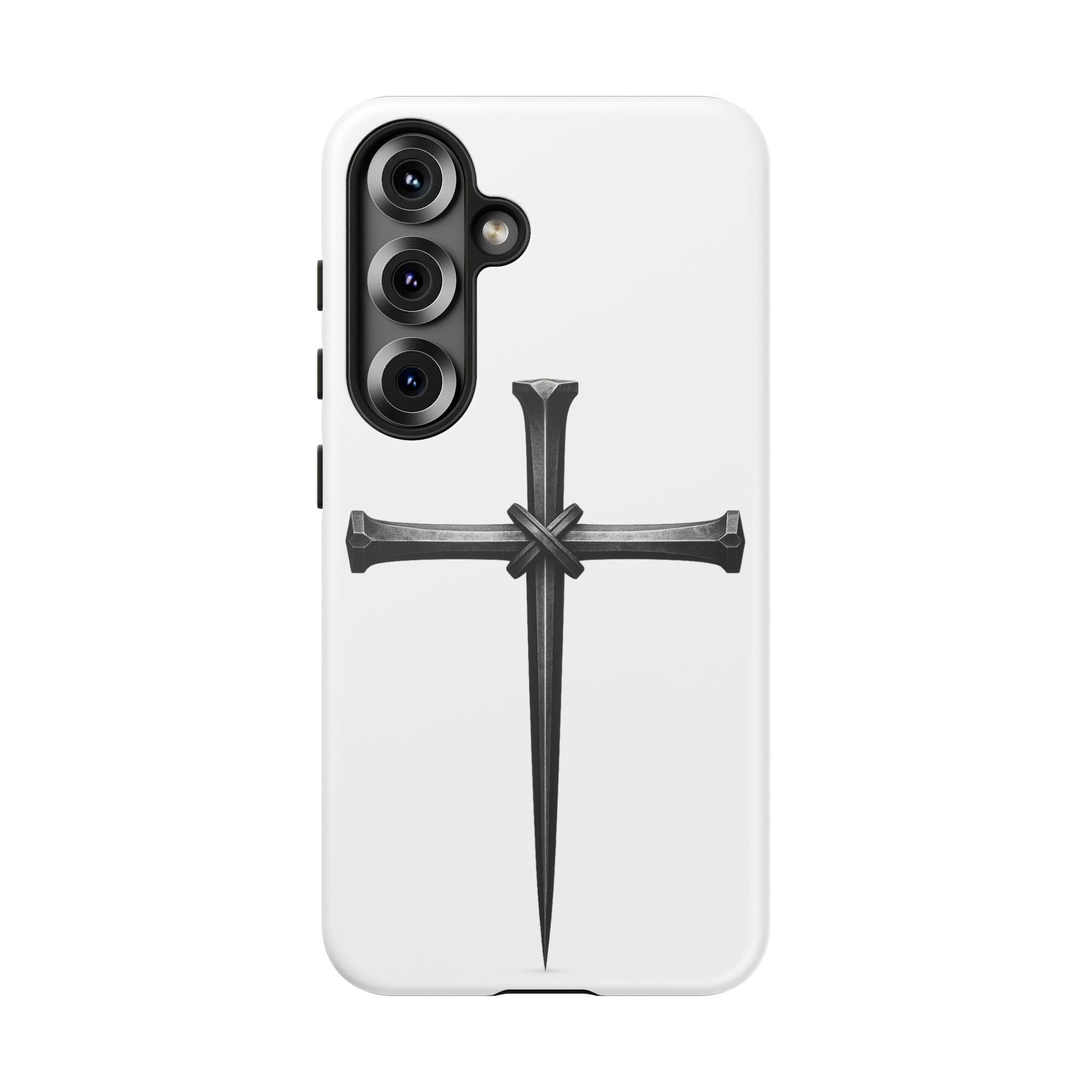 Nail Cross Tough Phone Case – Minimal Gothic Christian Armor for Samsung & iPhone