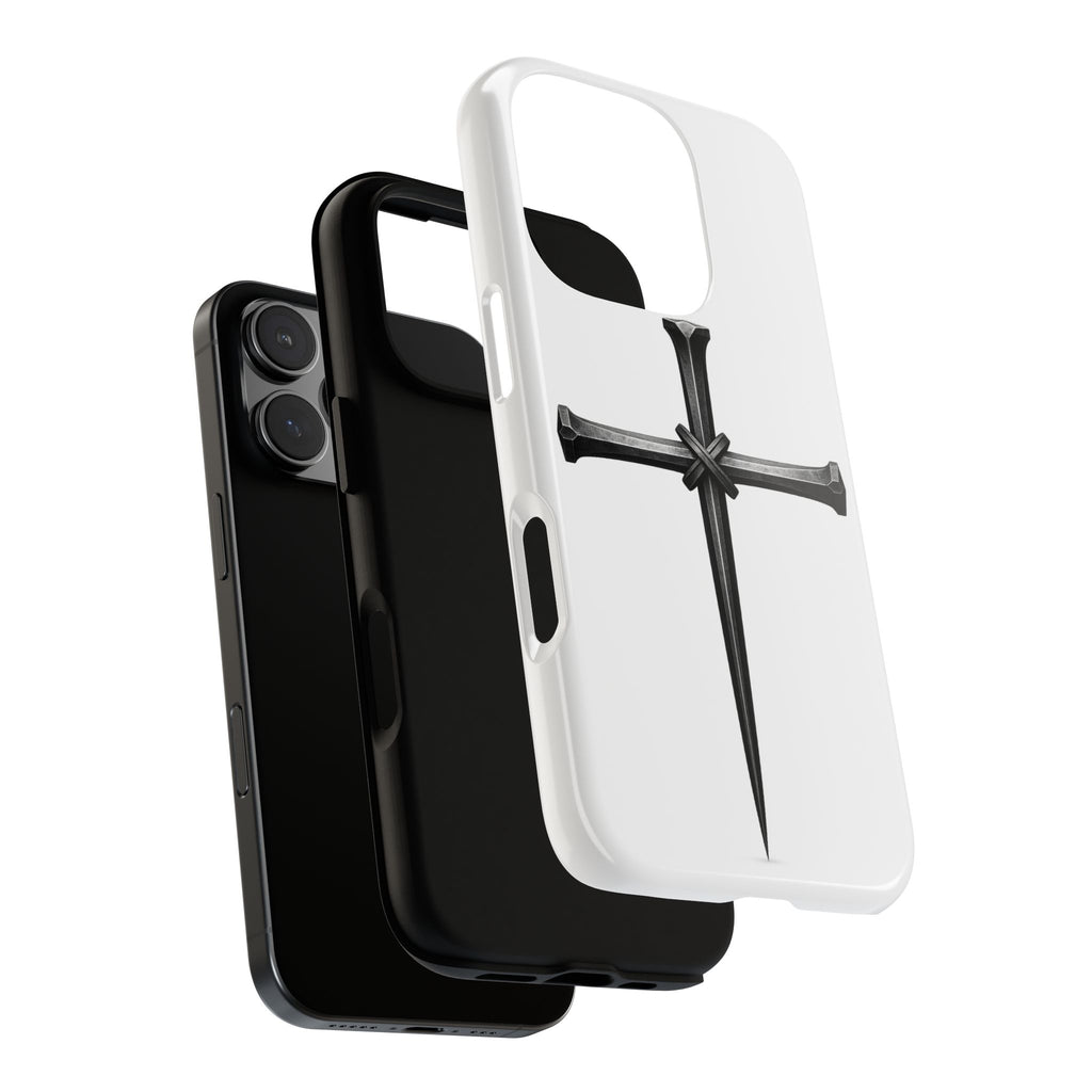 Nail Cross Tough Phone Case – Minimal Gothic Christian Armor for Samsung & iPhone