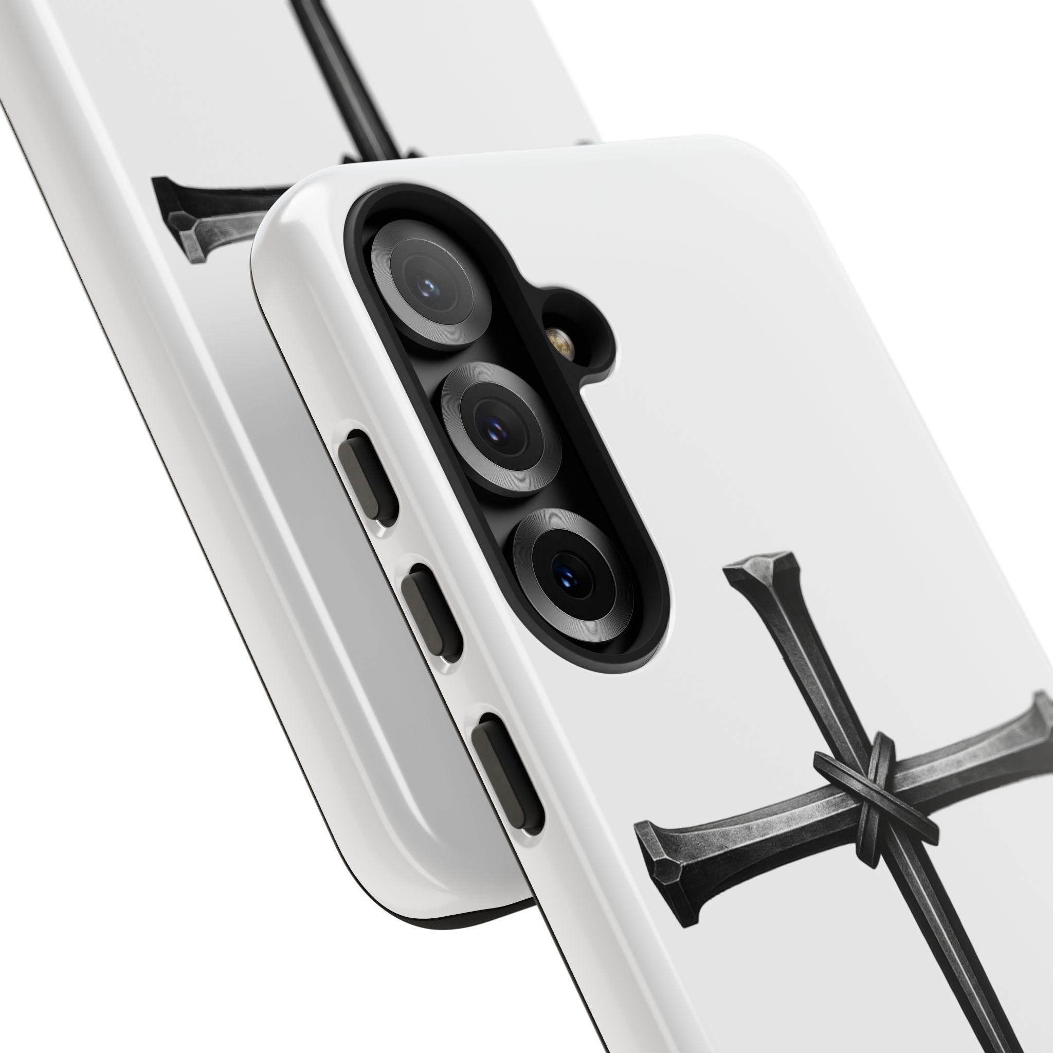 Nail Cross Tough Phone Case – Minimal Gothic Christian Armor for Samsung & iPhone