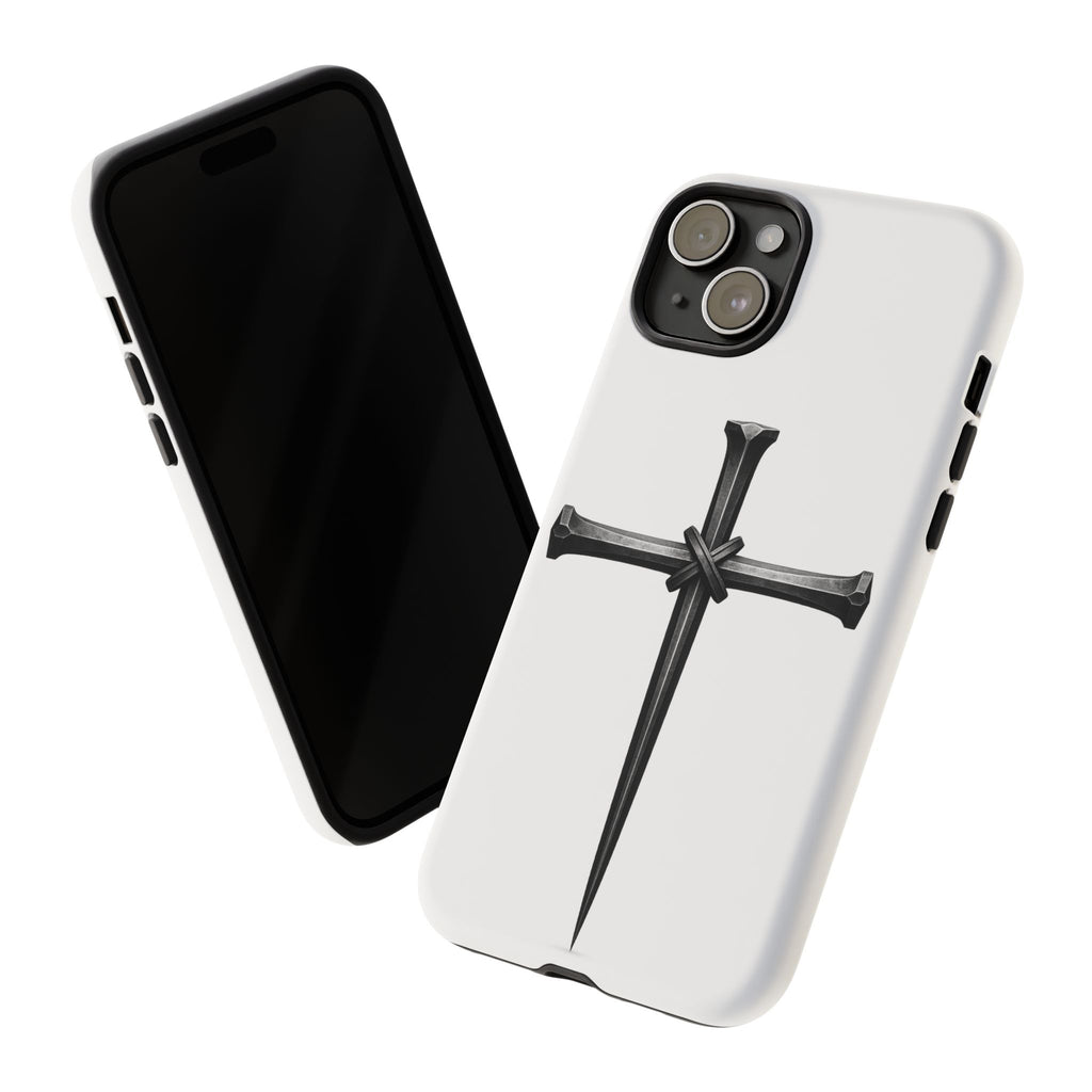 Nail Cross Tough Phone Case – Minimal Gothic Christian Armor for Samsung & iPhone