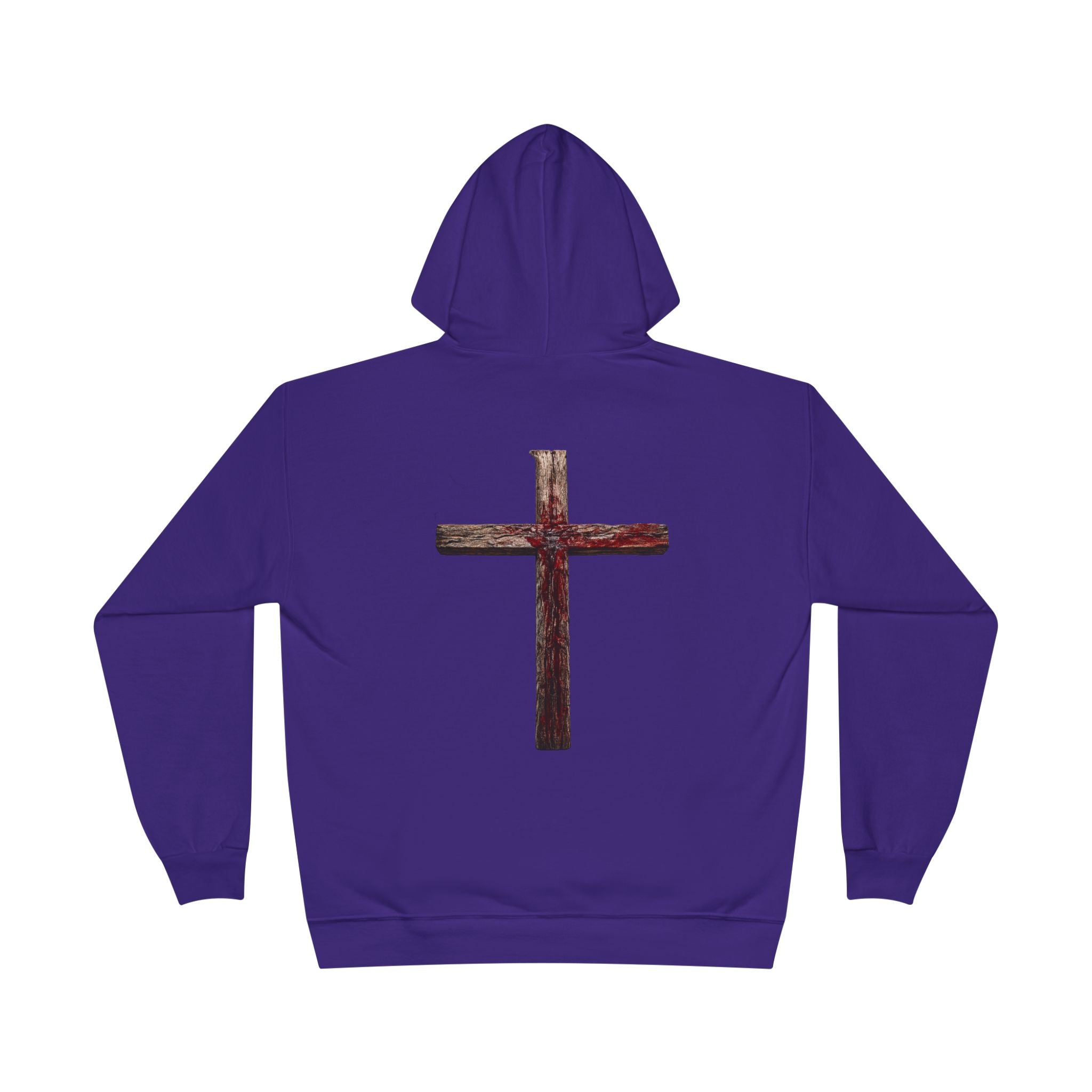 Christian Cross Hoodie — Blue Glow Front & Rustic Back Pullover