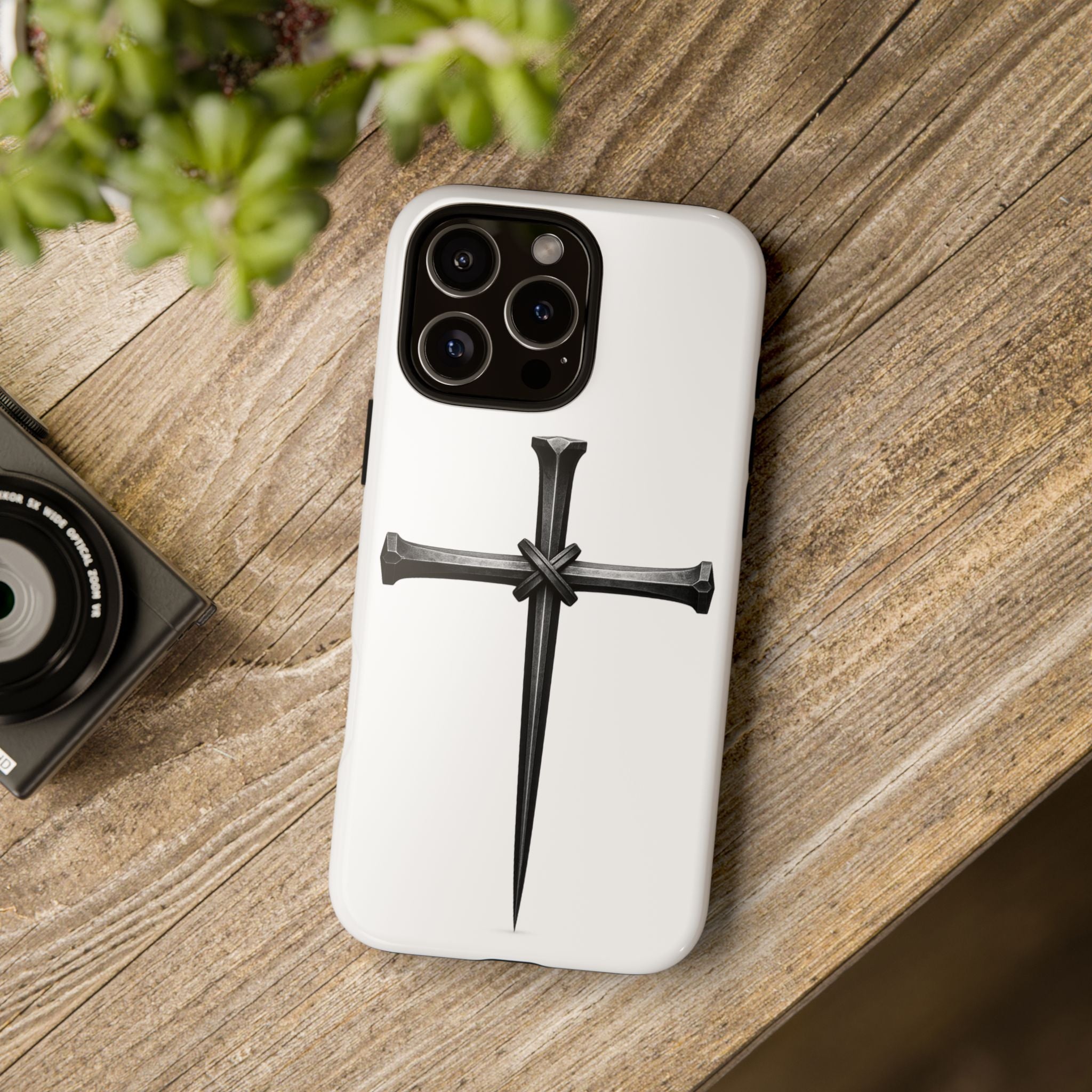 Nail Cross Tough Phone Case – Minimal Gothic Christian Armor for Samsung & iPhone