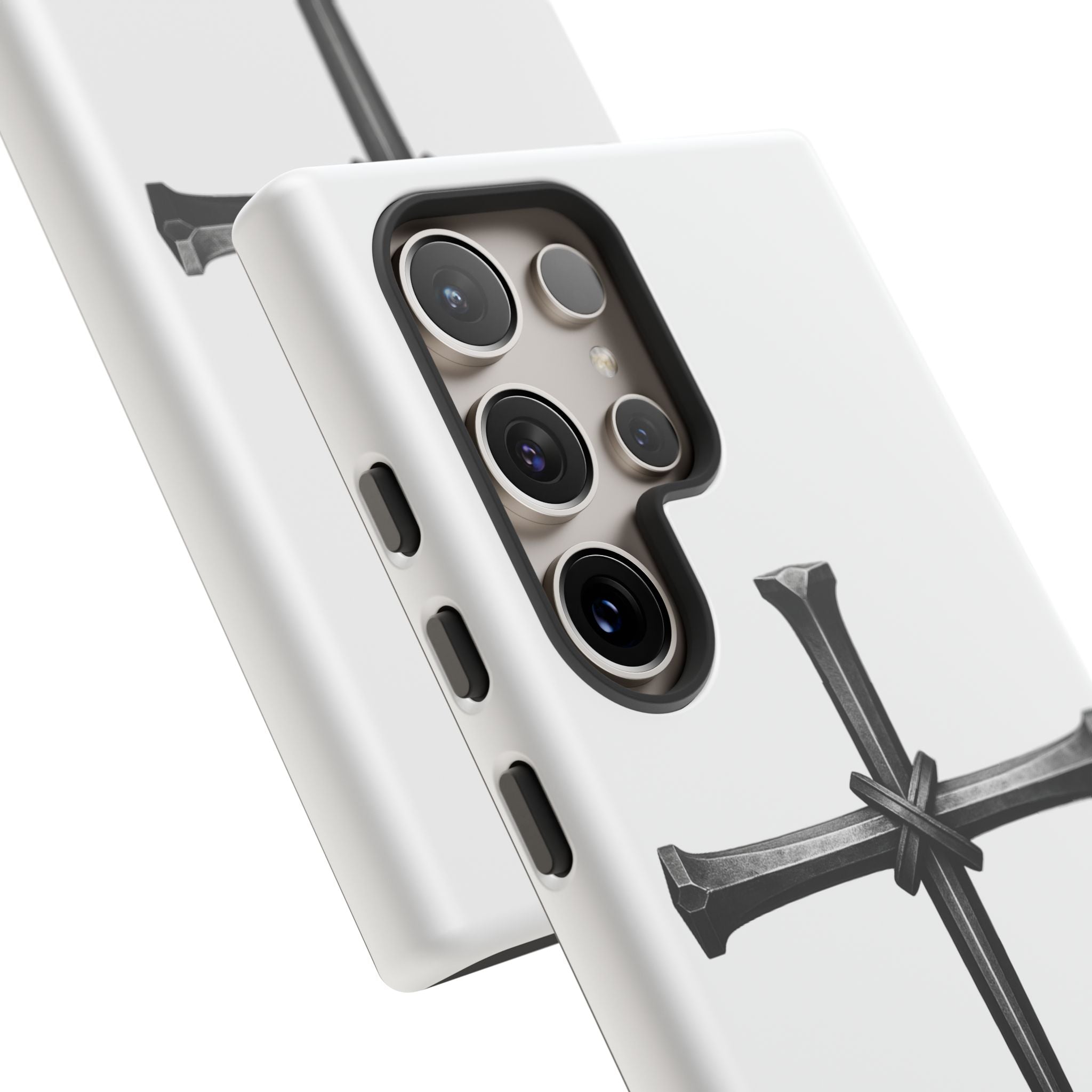 Nail Cross Tough Phone Case – Minimal Gothic Christian Armor for Samsung & iPhone