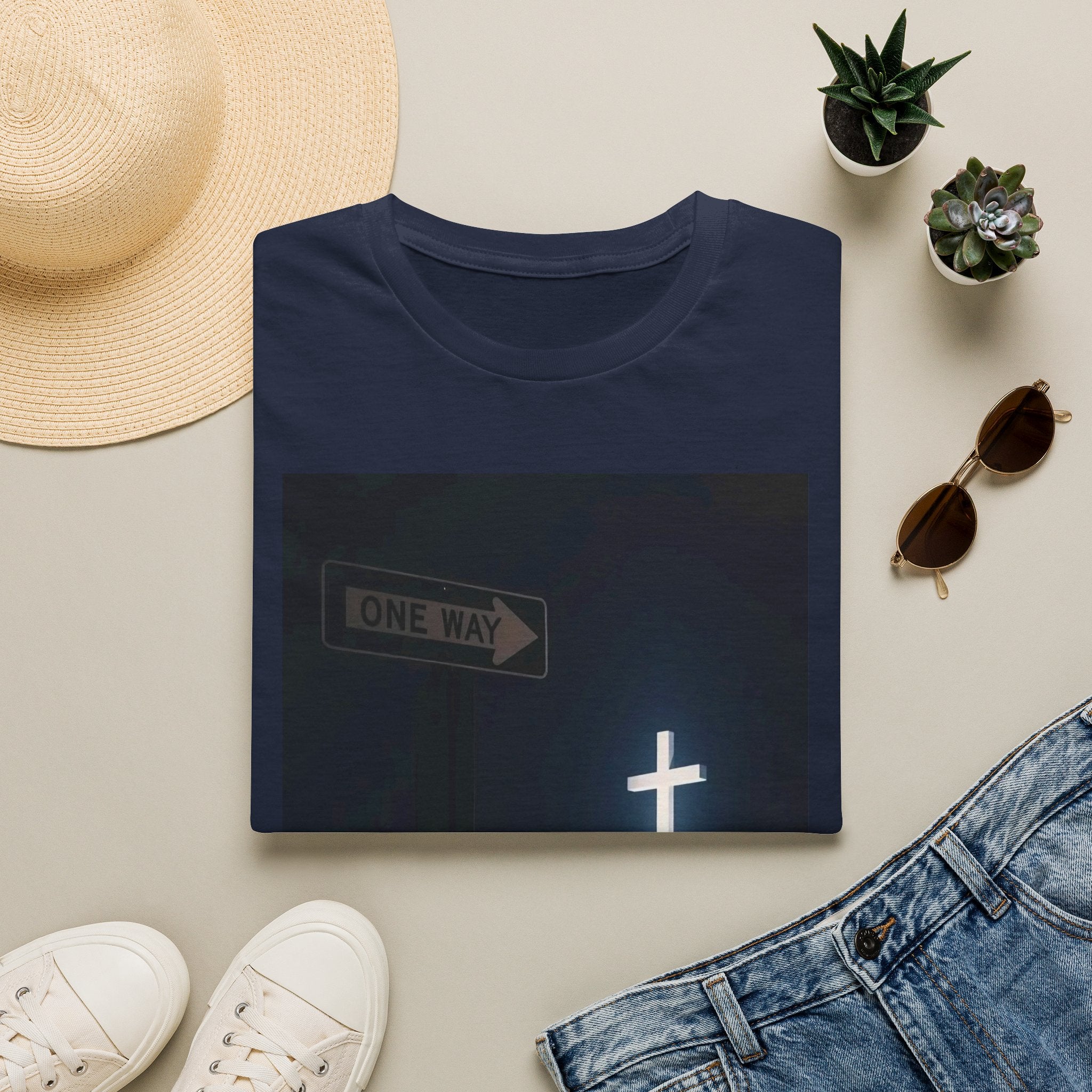 Christian Cross T-Shirt - One Way Street Sign Faith Tee