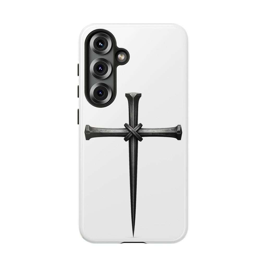 Nail Cross Tough Phone Case – Minimal Gothic Christian Armor for Samsung & iPhone