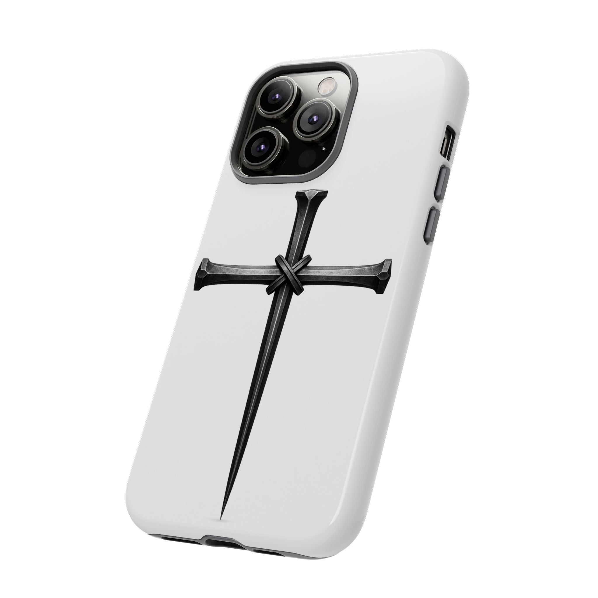 Nail Cross Tough Phone Case – Minimal Gothic Christian Armor for Samsung & iPhone