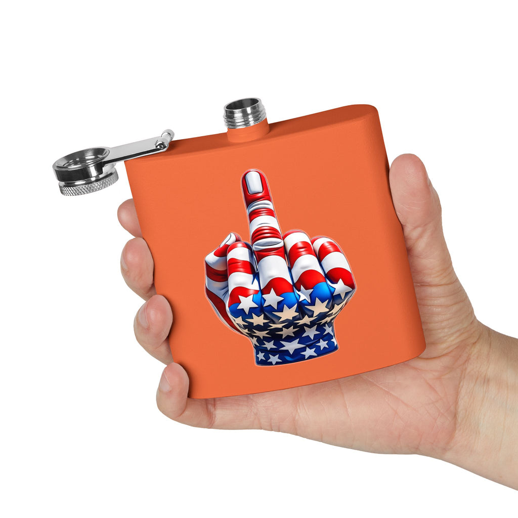 6oz Stainless Steel Flask — Patriotic Middle Finger USA Flag Design