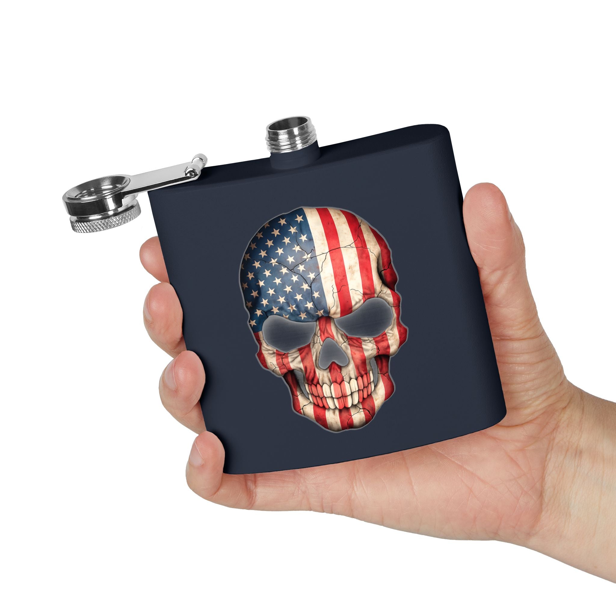 American Flag Skull Flask — 6oz Stainless Steel Patriotic Hip Flask