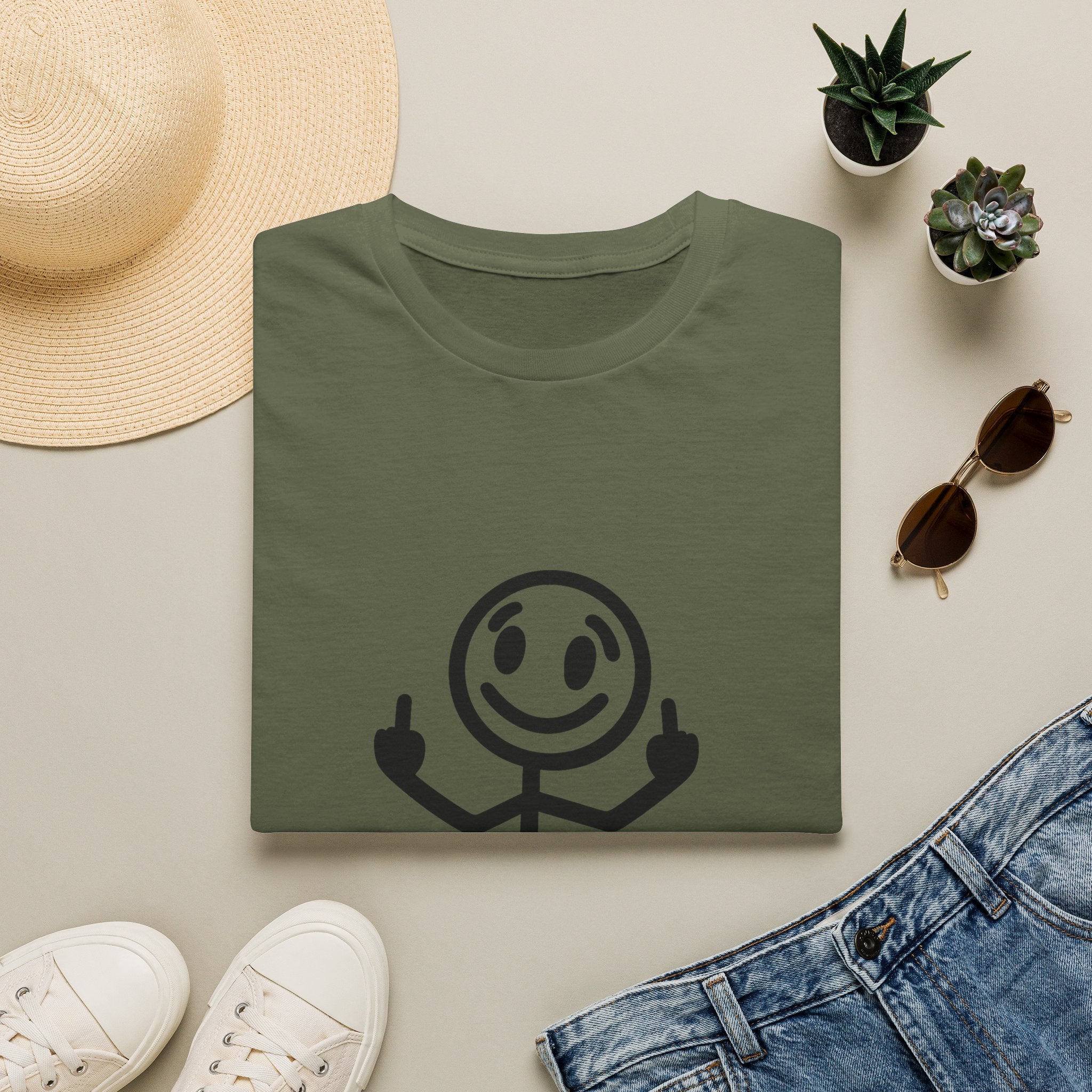 Graphic T-Shirt — 'Zero White Guilt' Smiley Stick Figure Middle Finger