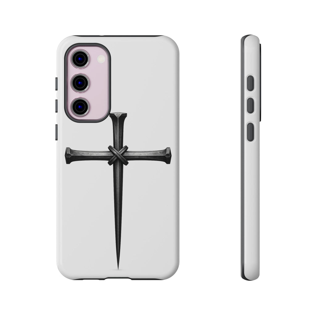 Nail Cross Tough Phone Case – Minimal Gothic Christian Armor for Samsung & iPhone