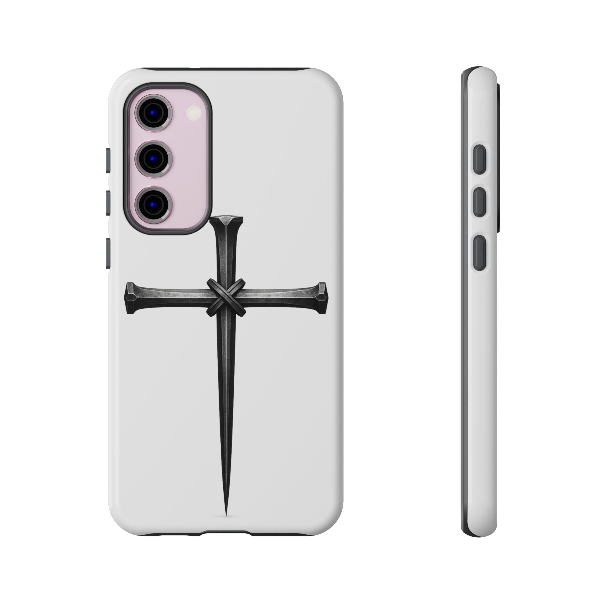 Nail Cross Tough Phone Case – Minimal Gothic Christian Armor for Samsung & iPhone