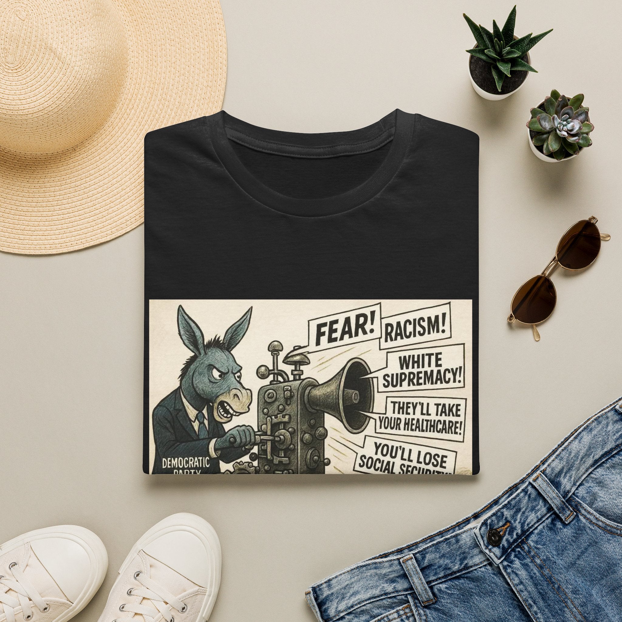 Graphic T-Shirt — Vintage Political Cartoon ‘Fear! Racism! White Supremacy!’