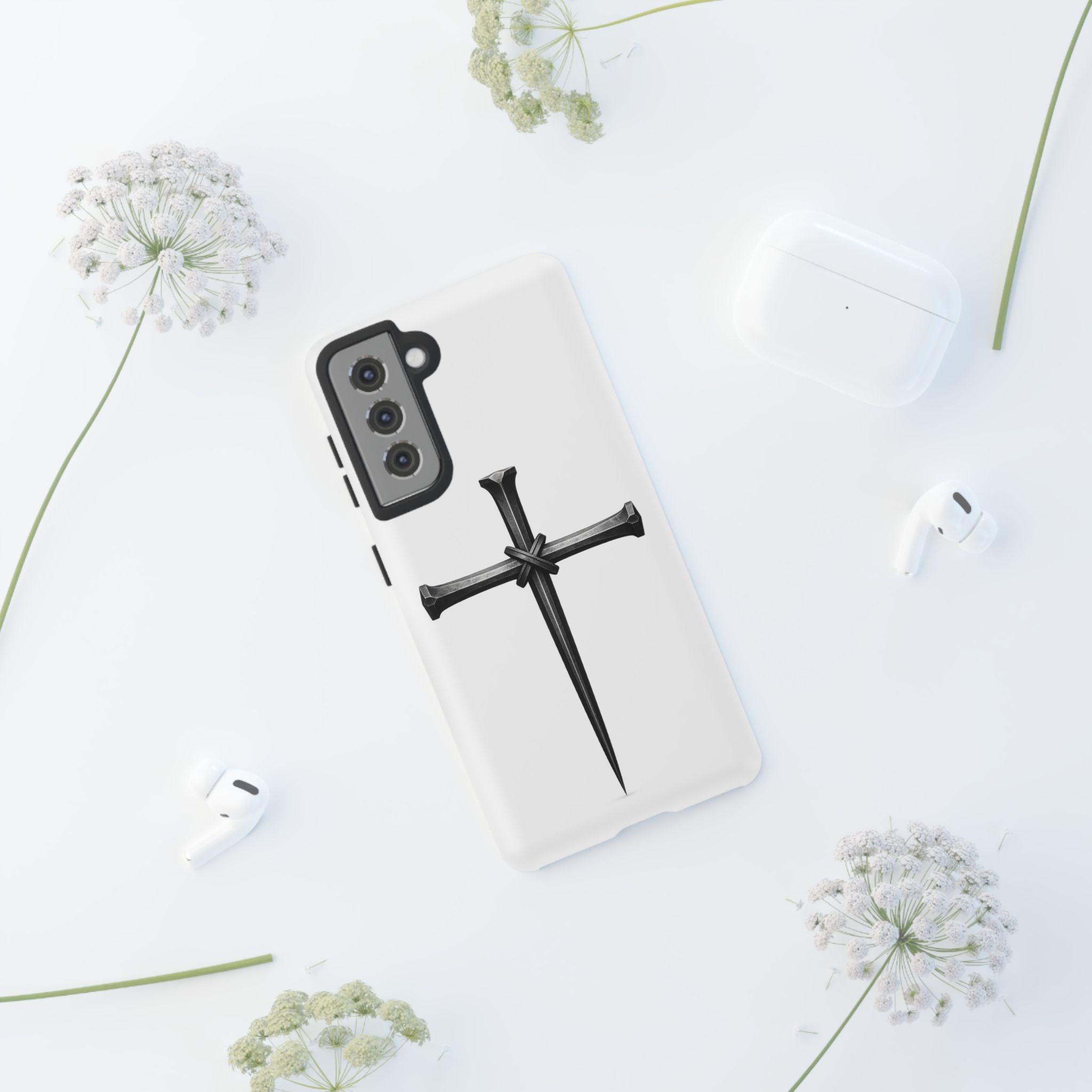 Nail Cross Tough Phone Case – Minimal Gothic Christian Armor for Samsung & iPhone