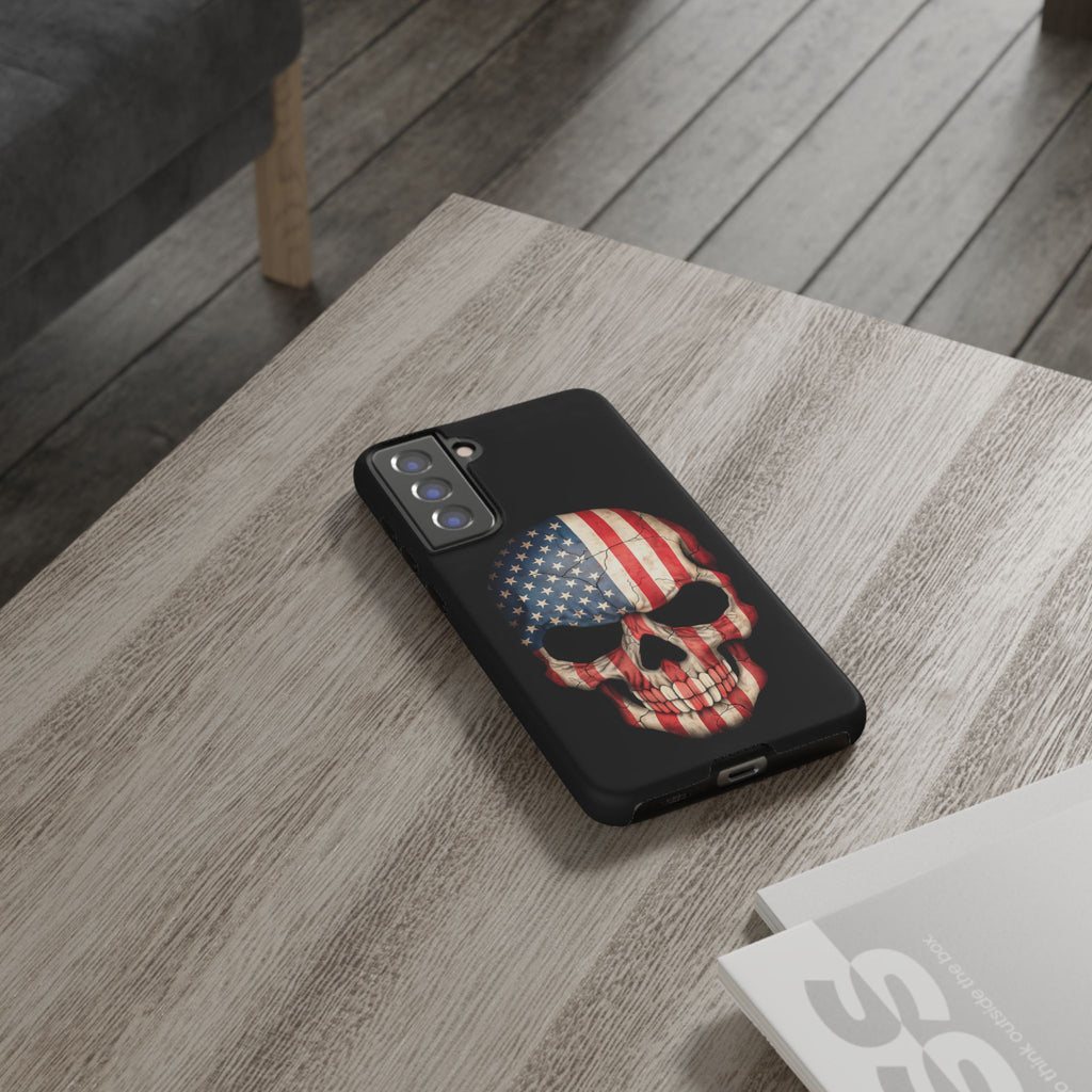 American Flag Skull Phone Case - Patriotic Tough Protective Cover