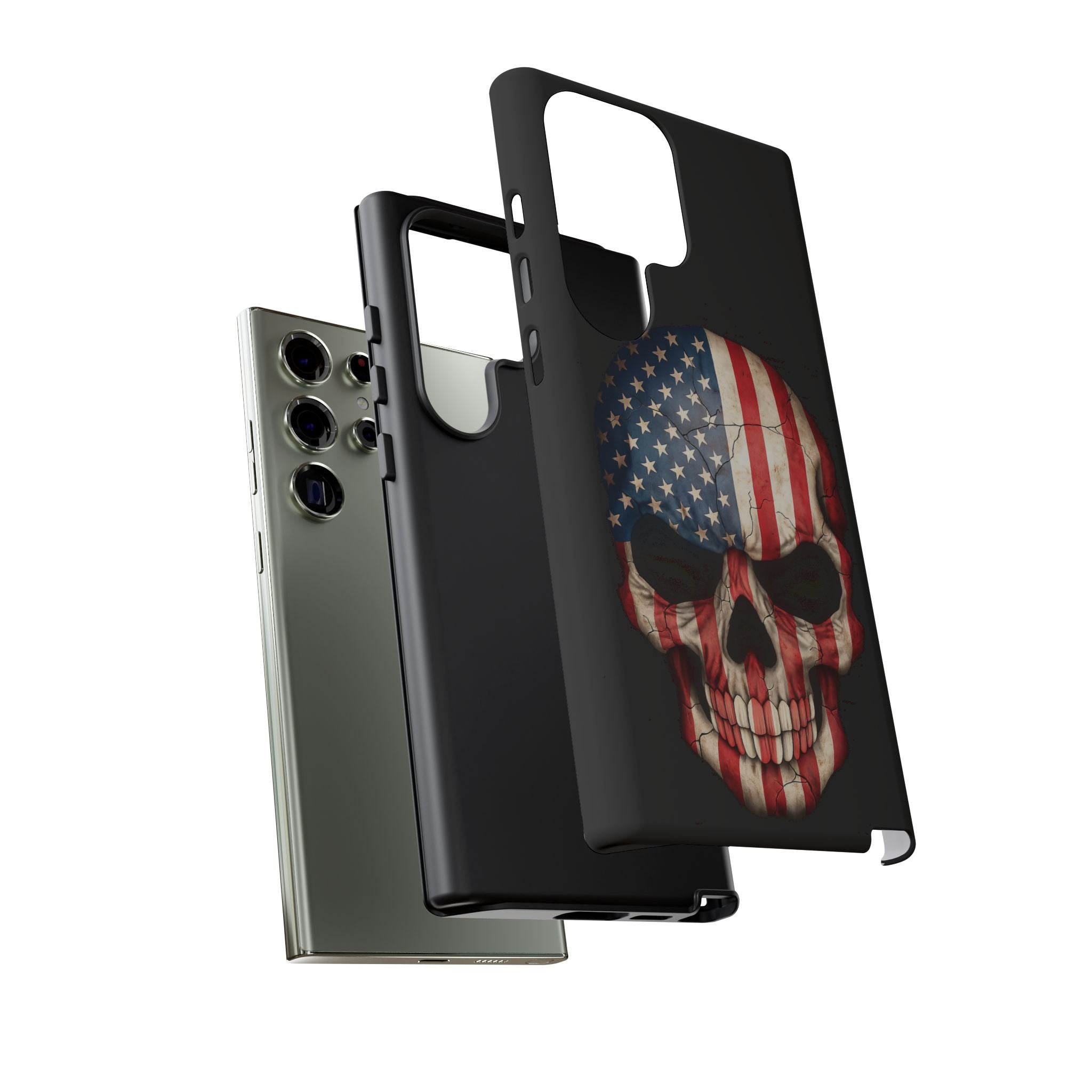 American Flag Skull Phone Case - Patriotic Tough Protective Cover