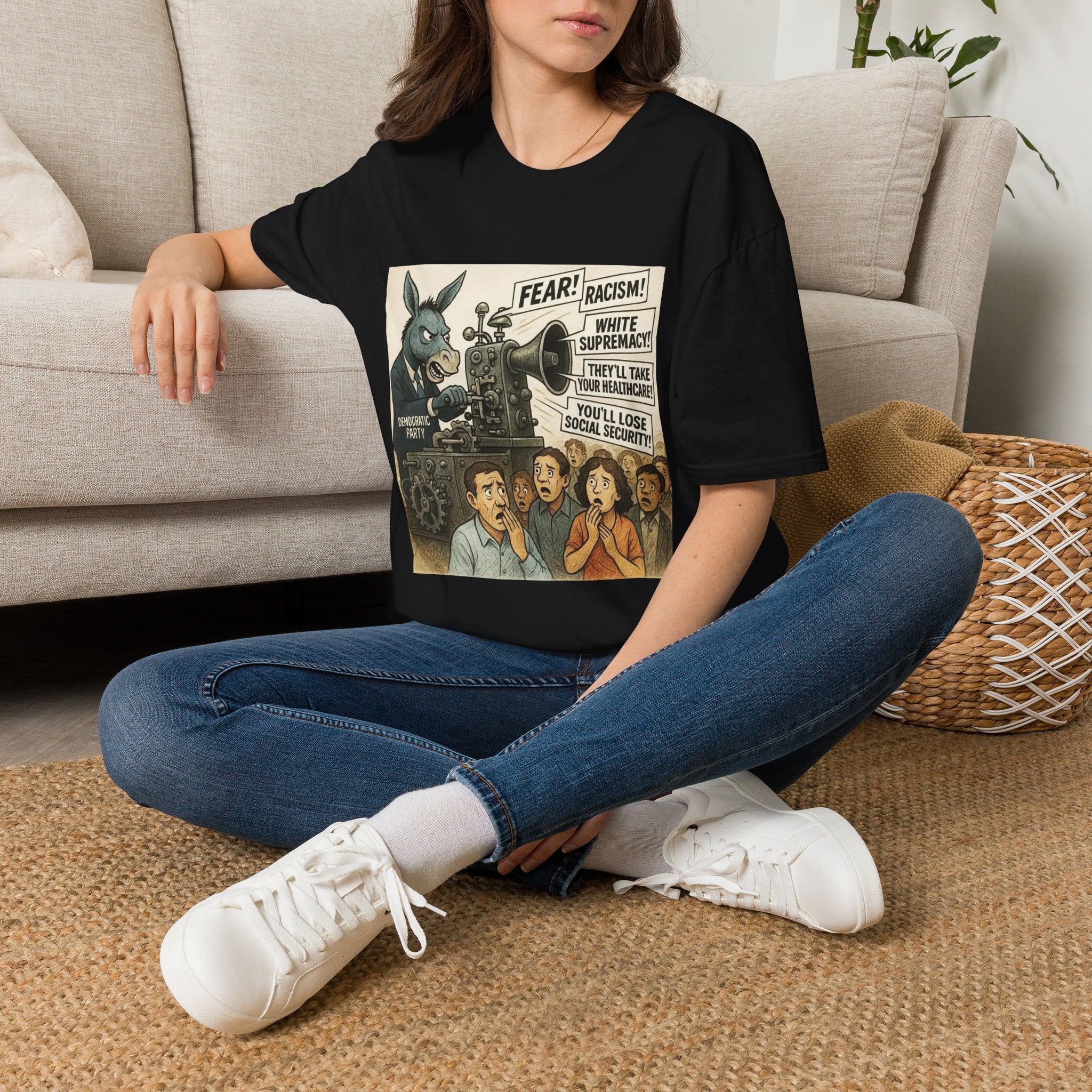 Graphic T-Shirt — Vintage Political Cartoon ‘Fear! Racism! White Supremacy!’