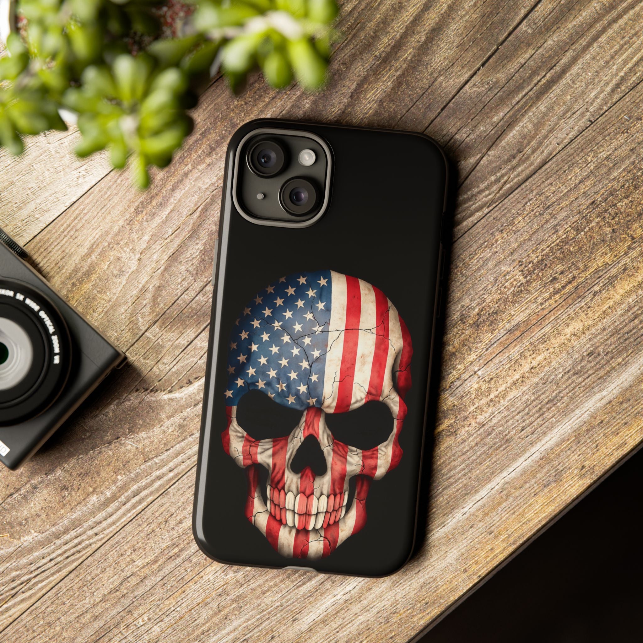 American Flag Skull Phone Case - Patriotic Tough Protective Cover