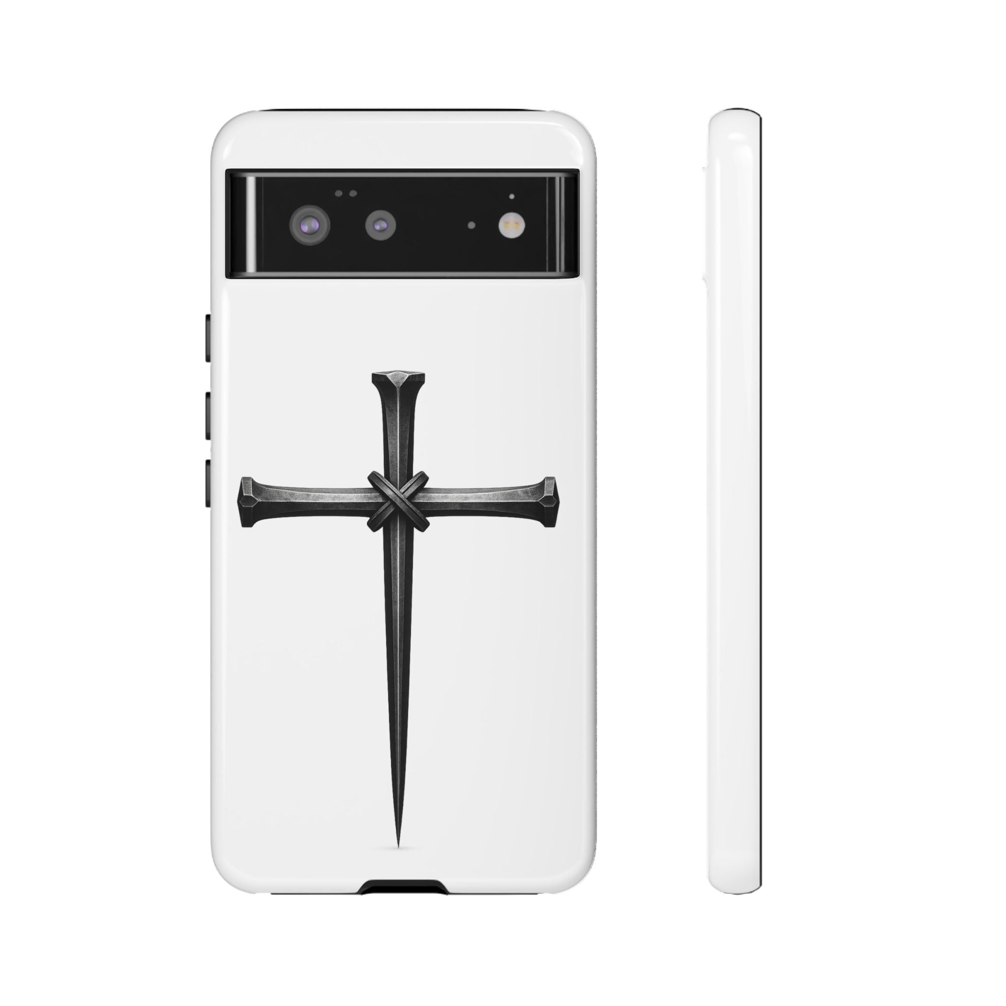 Nail Cross Tough Phone Case – Minimal Gothic Christian Armor for Samsung & iPhone