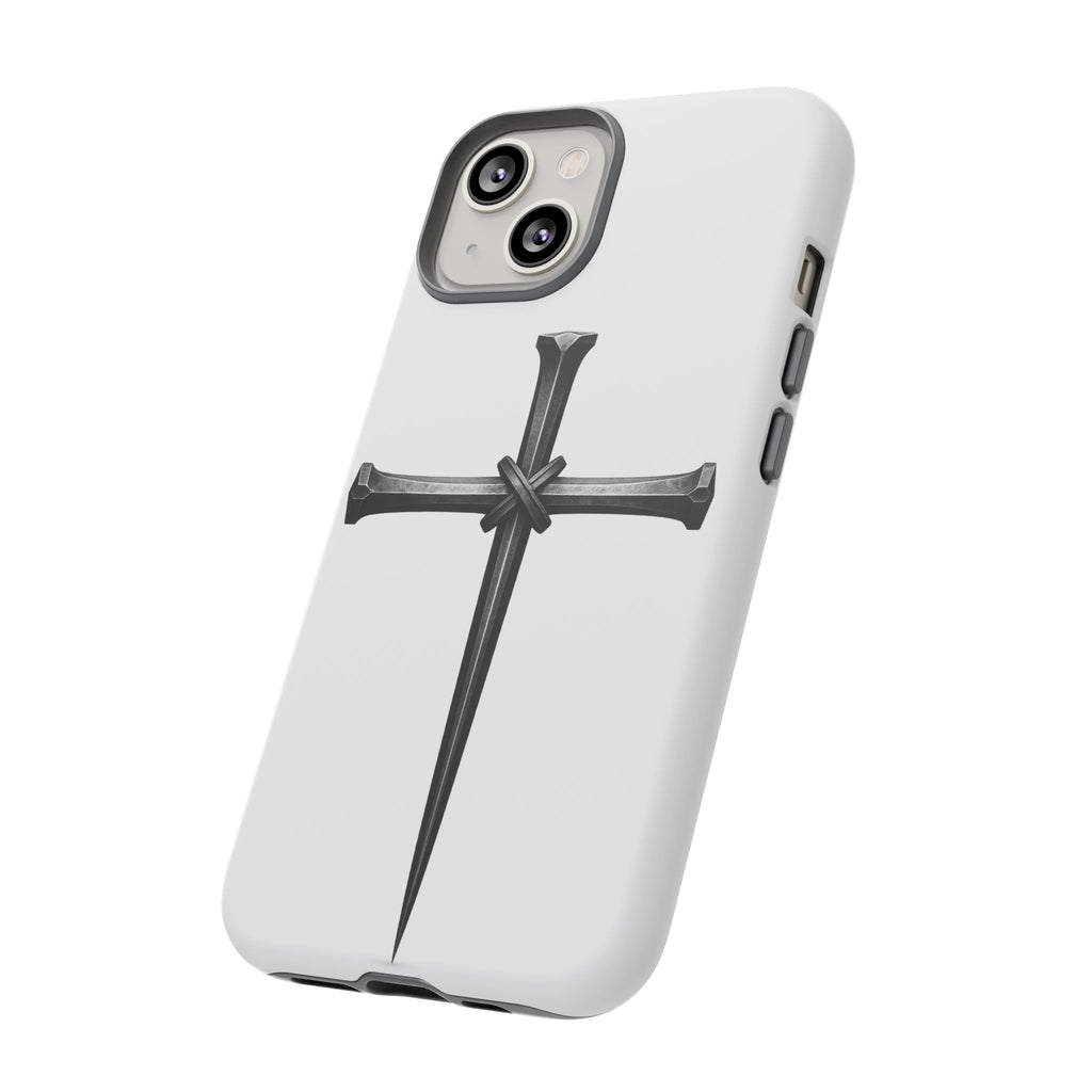 Nail Cross Tough Phone Case – Minimal Gothic Christian Armor for Samsung & iPhone
