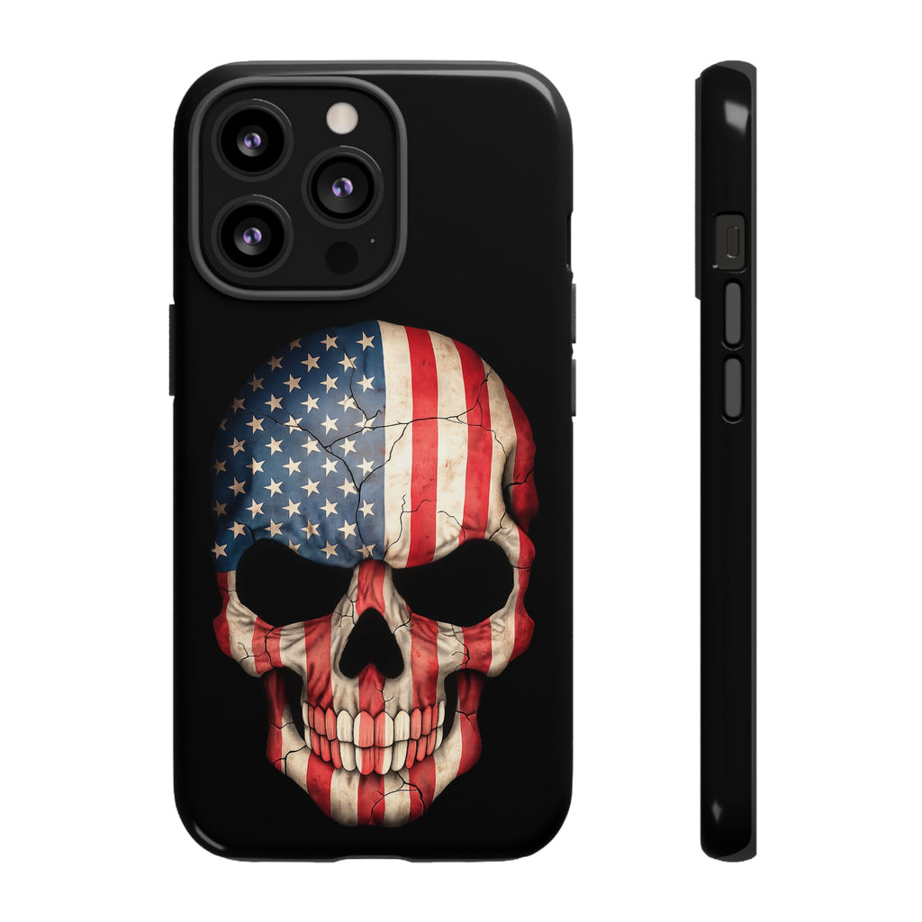 American Flag Skull Phone Case - Patriotic Tough Protective Cover