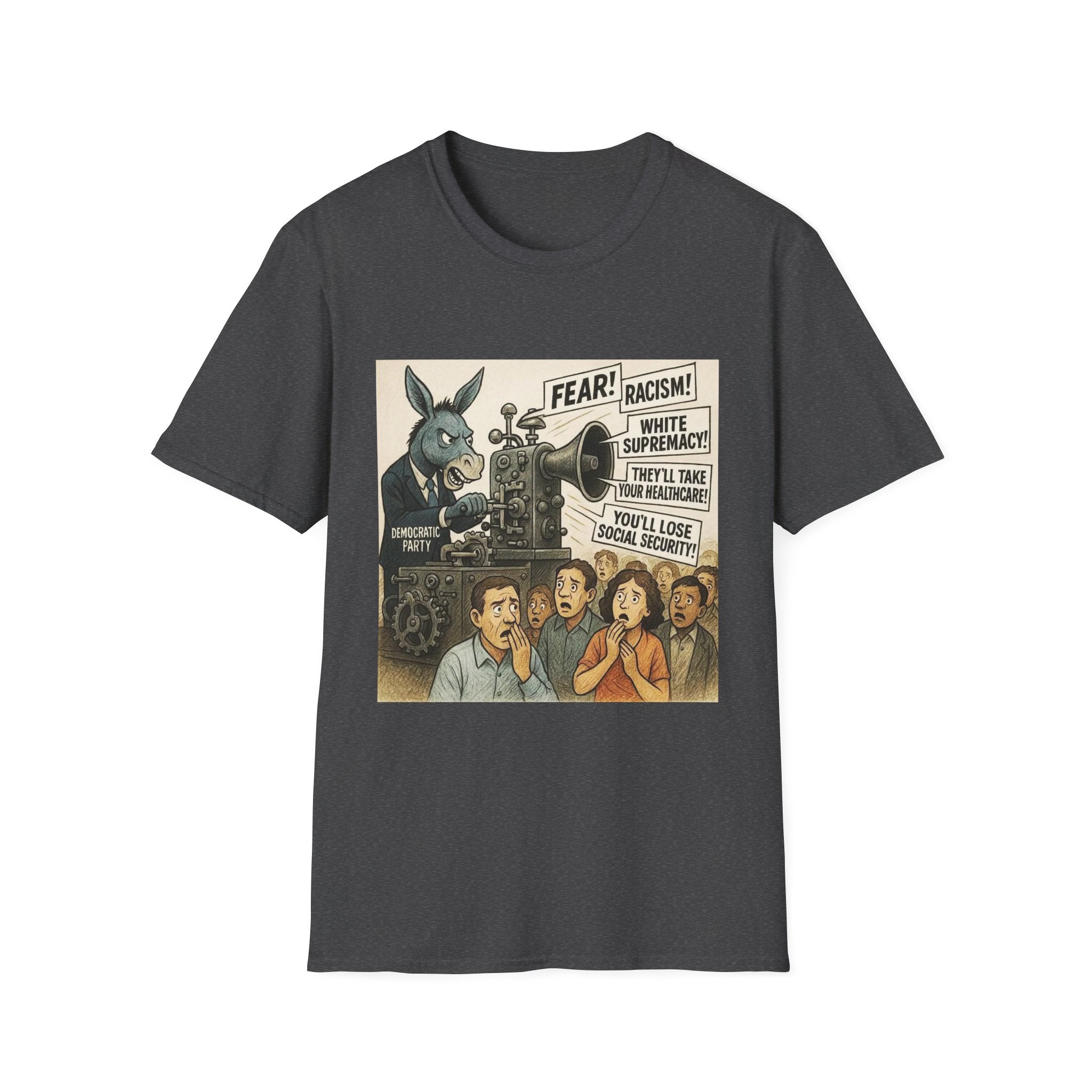 Graphic T-Shirt — Vintage Political Cartoon ‘Fear! Racism! White Supremacy!’