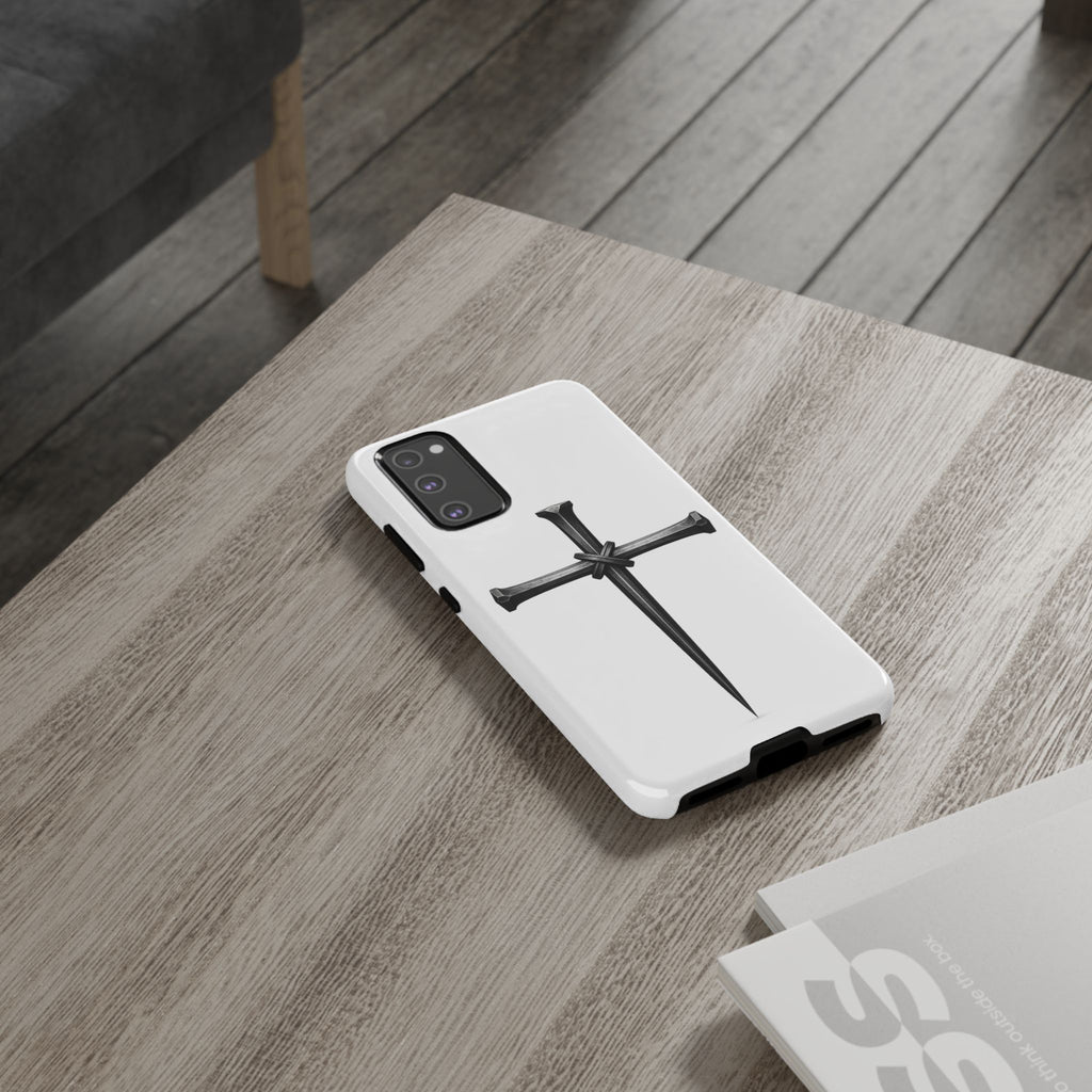 Nail Cross Tough Phone Case – Minimal Gothic Christian Armor for Samsung & iPhone