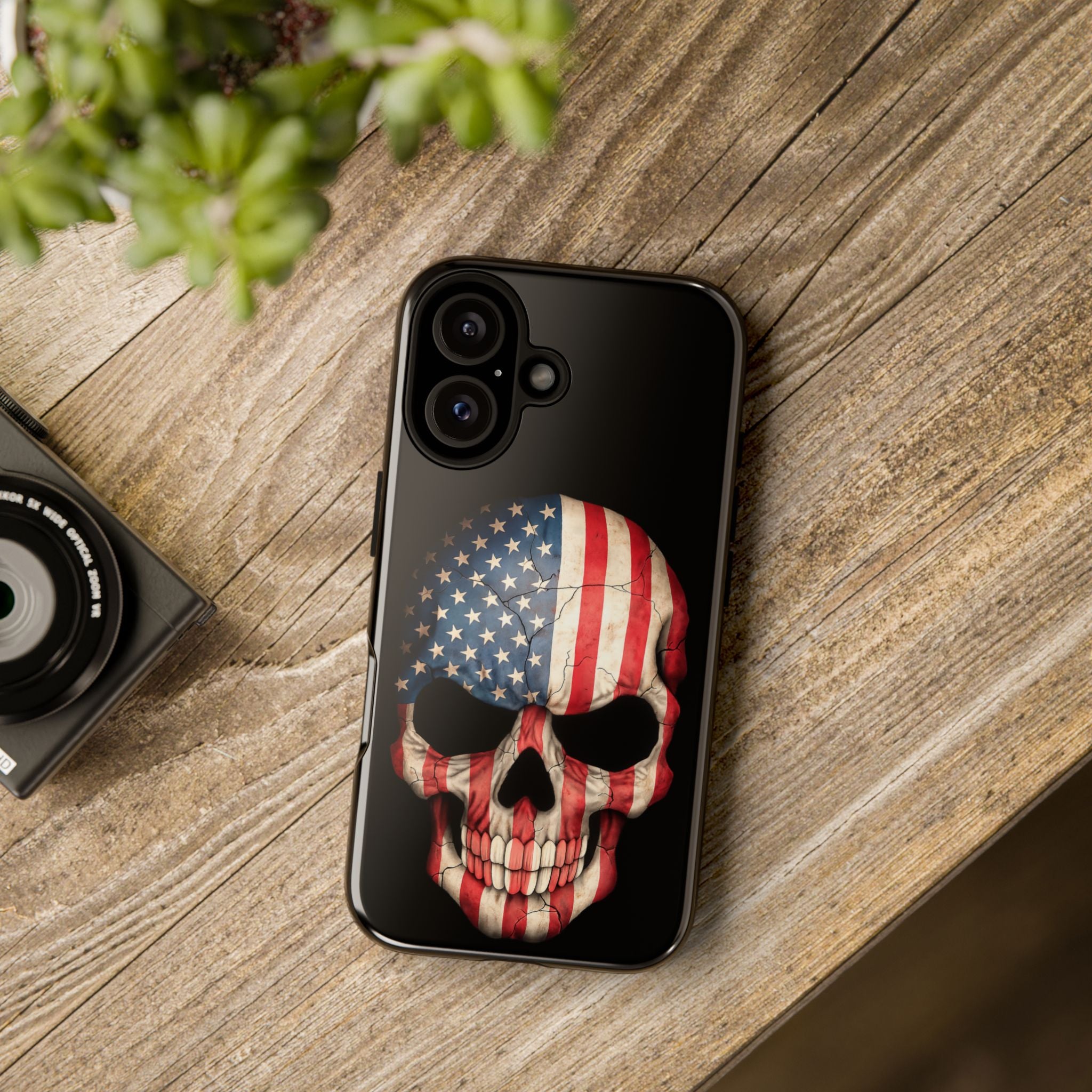 American Flag Skull Phone Case - Patriotic Tough Protective Cover