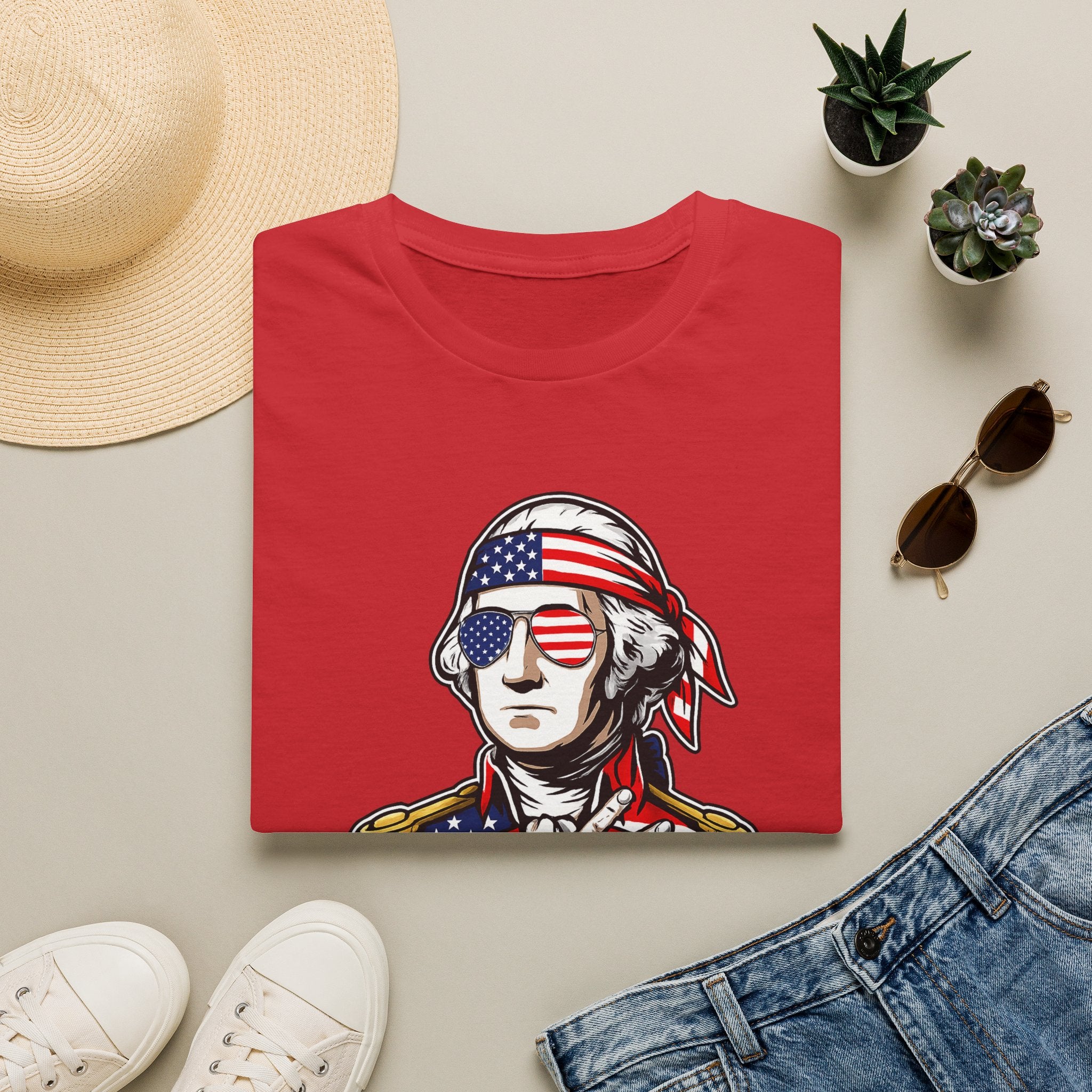 Patriotic George Washington T-Shirt – American Flag Bandana & Shades Tee