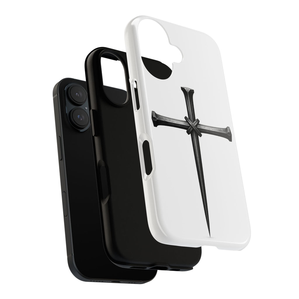 Nail Cross Tough Phone Case – Minimal Gothic Christian Armor for Samsung & iPhone