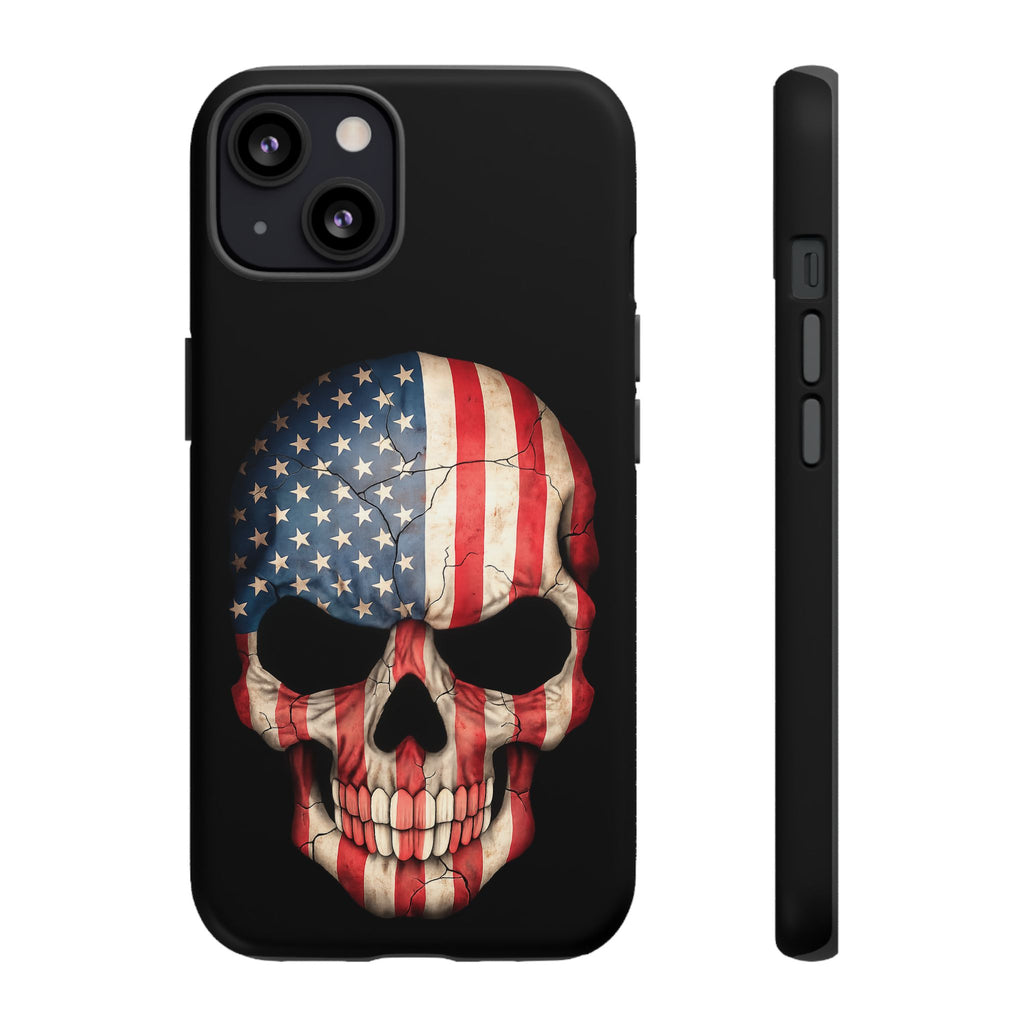 American Flag Skull Phone Case - Patriotic Tough Protective Cover