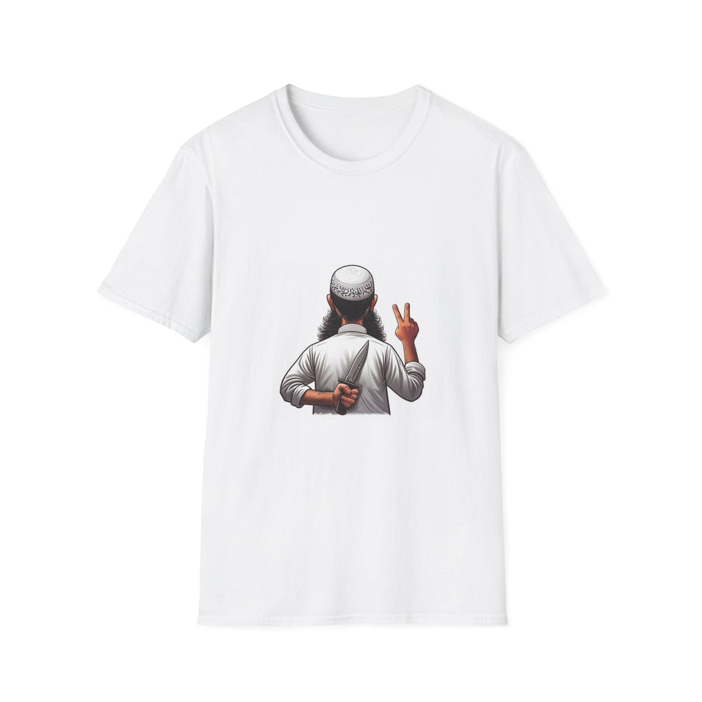 Muslim Peace Sign T-Shirt —Deception Prayer Cap Giving Peace Gesture