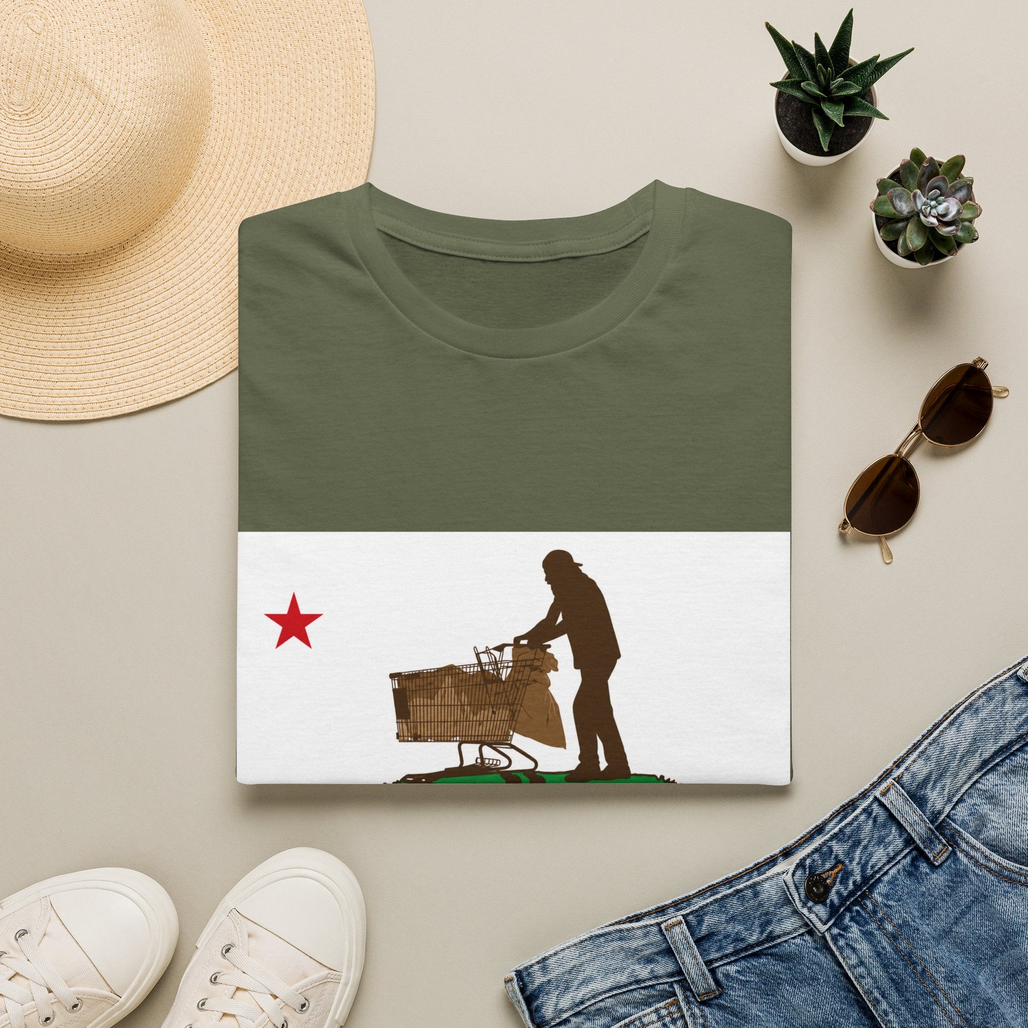 California Republic Grocery Cart T-Shirt — Funny State Flag Design