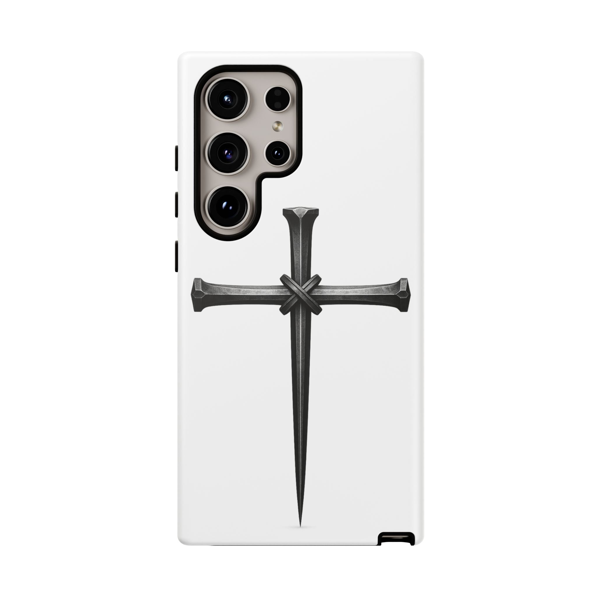 Nail Cross Tough Phone Case – Minimal Gothic Christian Armor for Samsung & iPhone
