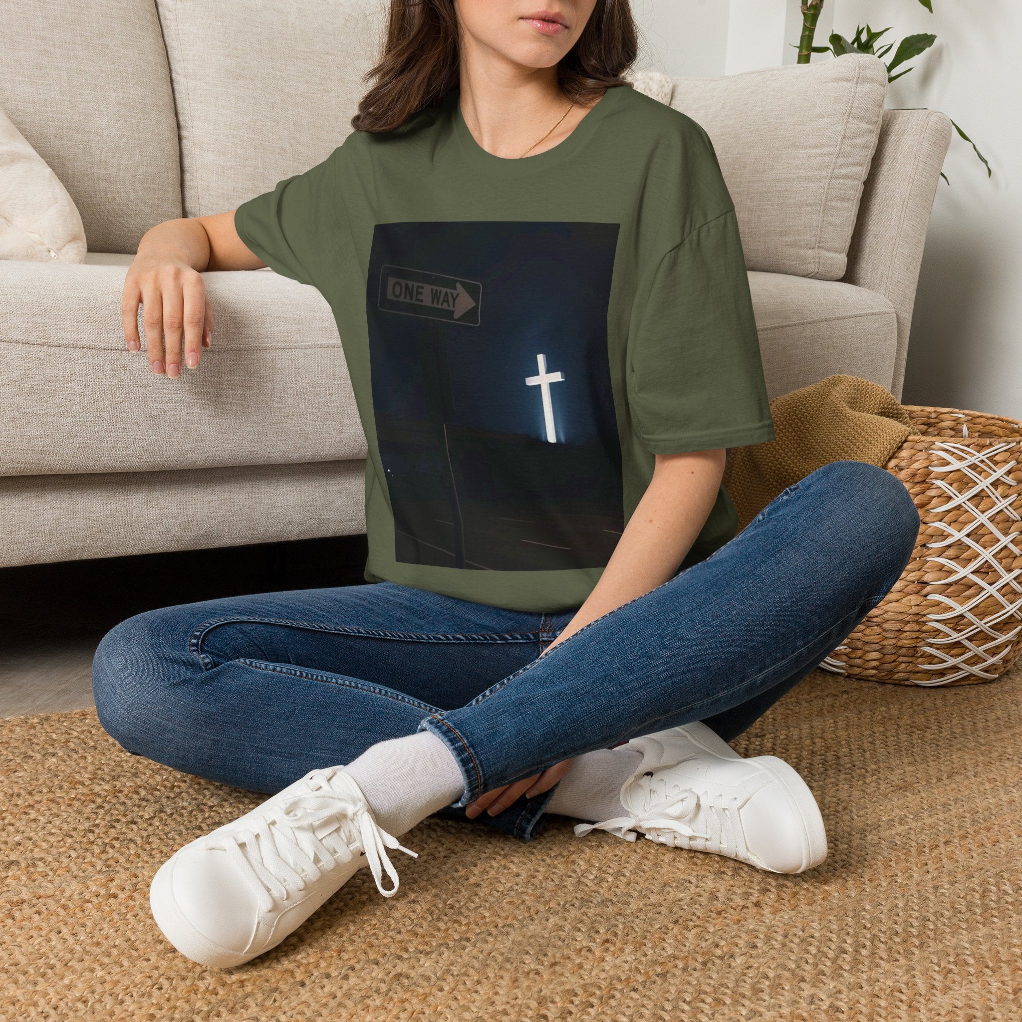 Christian Cross T-Shirt - One Way Street Sign Faith Tee