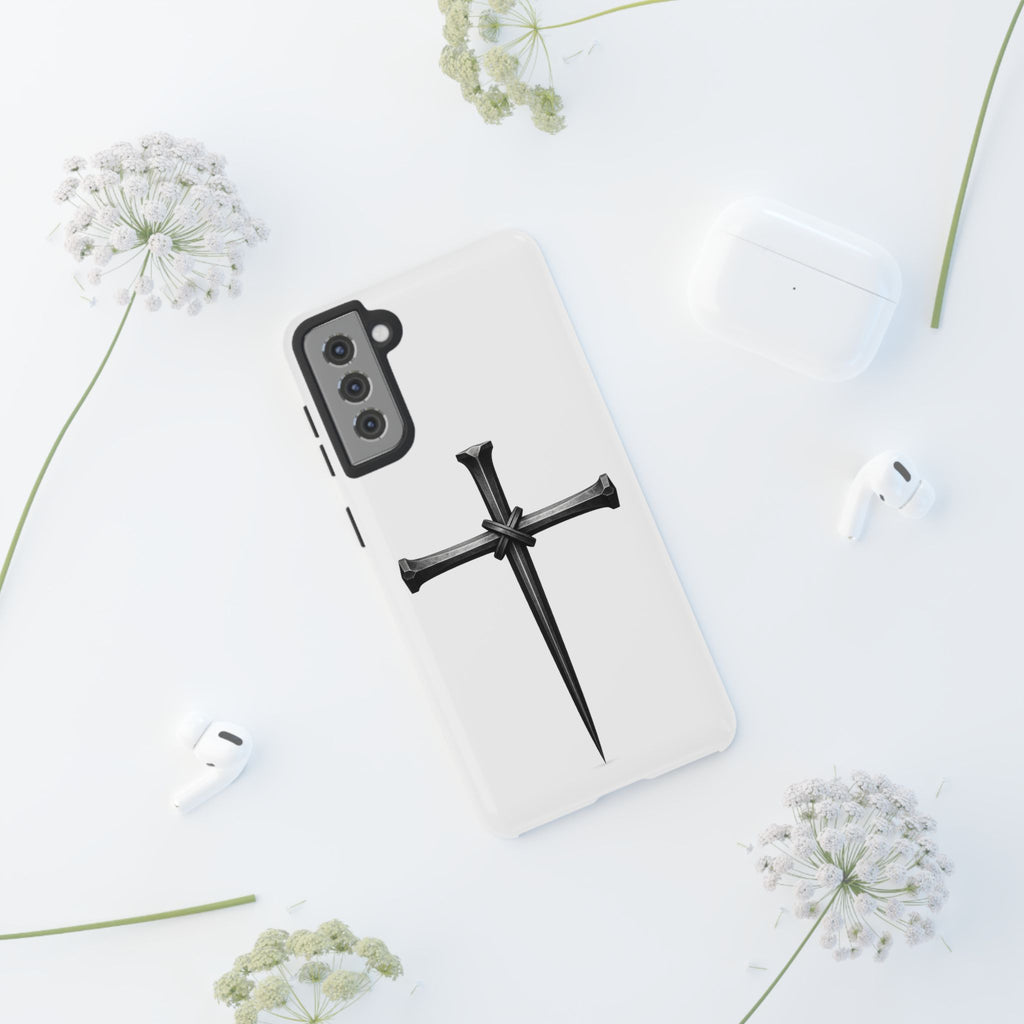 Nail Cross Tough Phone Case – Minimal Gothic Christian Armor for Samsung & iPhone