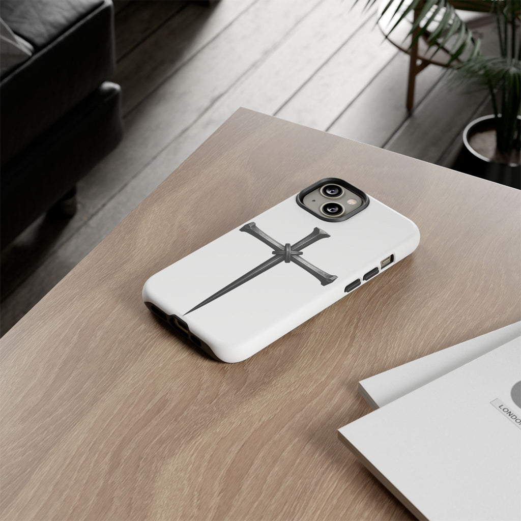 Nail Cross Tough Phone Case – Minimal Gothic Christian Armor for Samsung & iPhone
