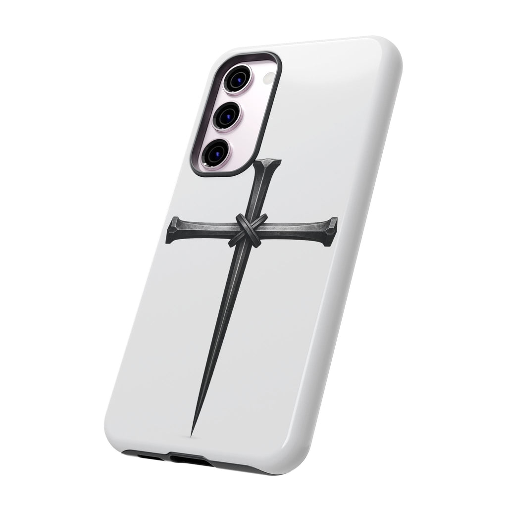 Nail Cross Tough Phone Case – Minimal Gothic Christian Armor for Samsung & iPhone