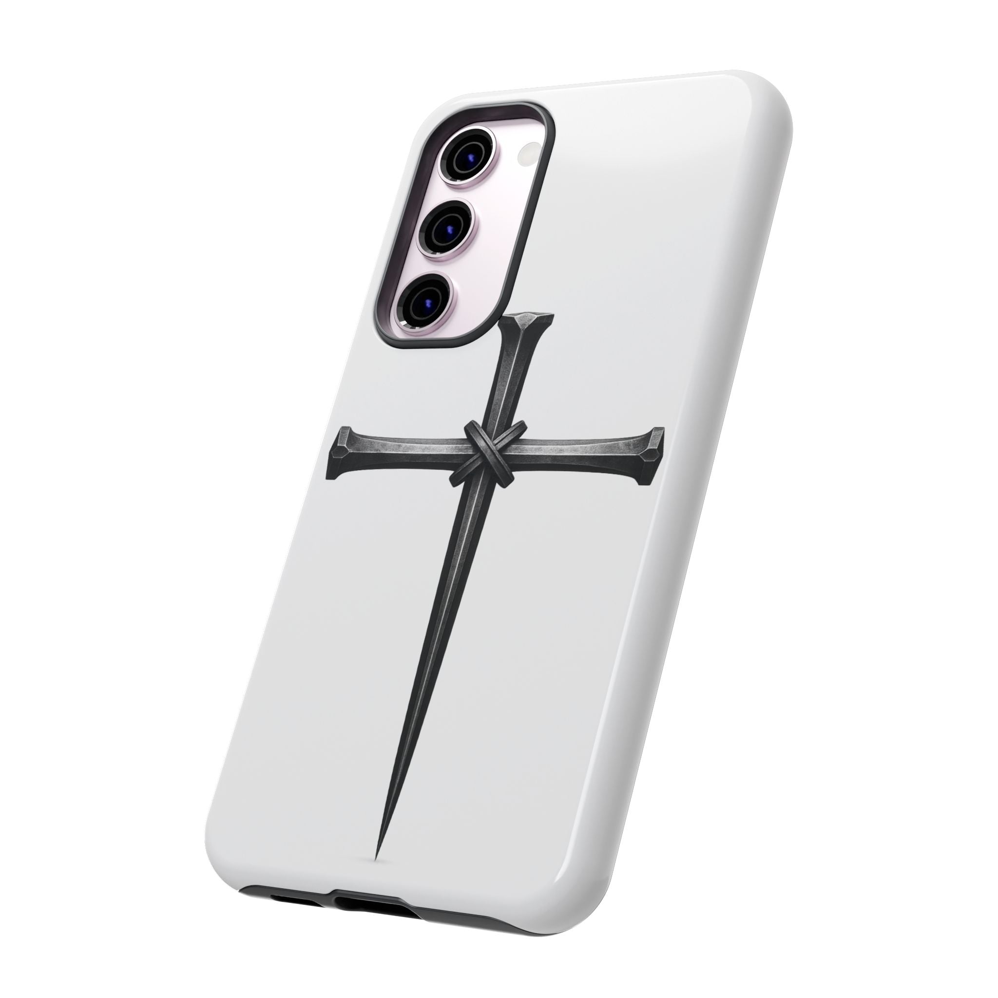 Nail Cross Tough Phone Case – Minimal Gothic Christian Armor for Samsung & iPhone