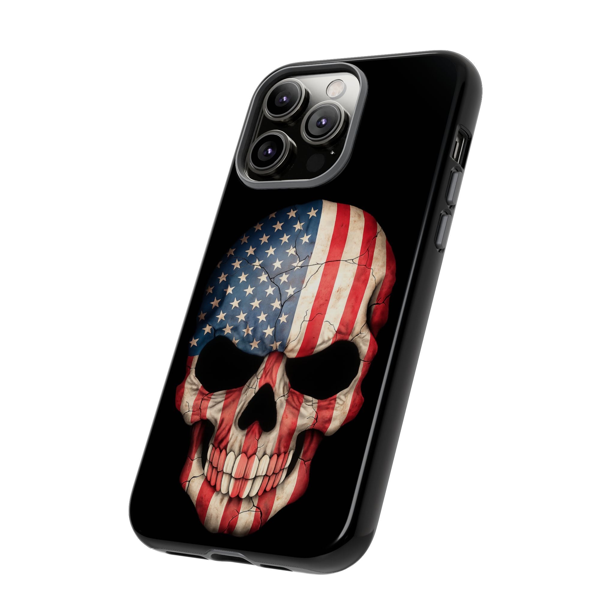 American Flag Skull Phone Case - Patriotic Tough Protective Cover
