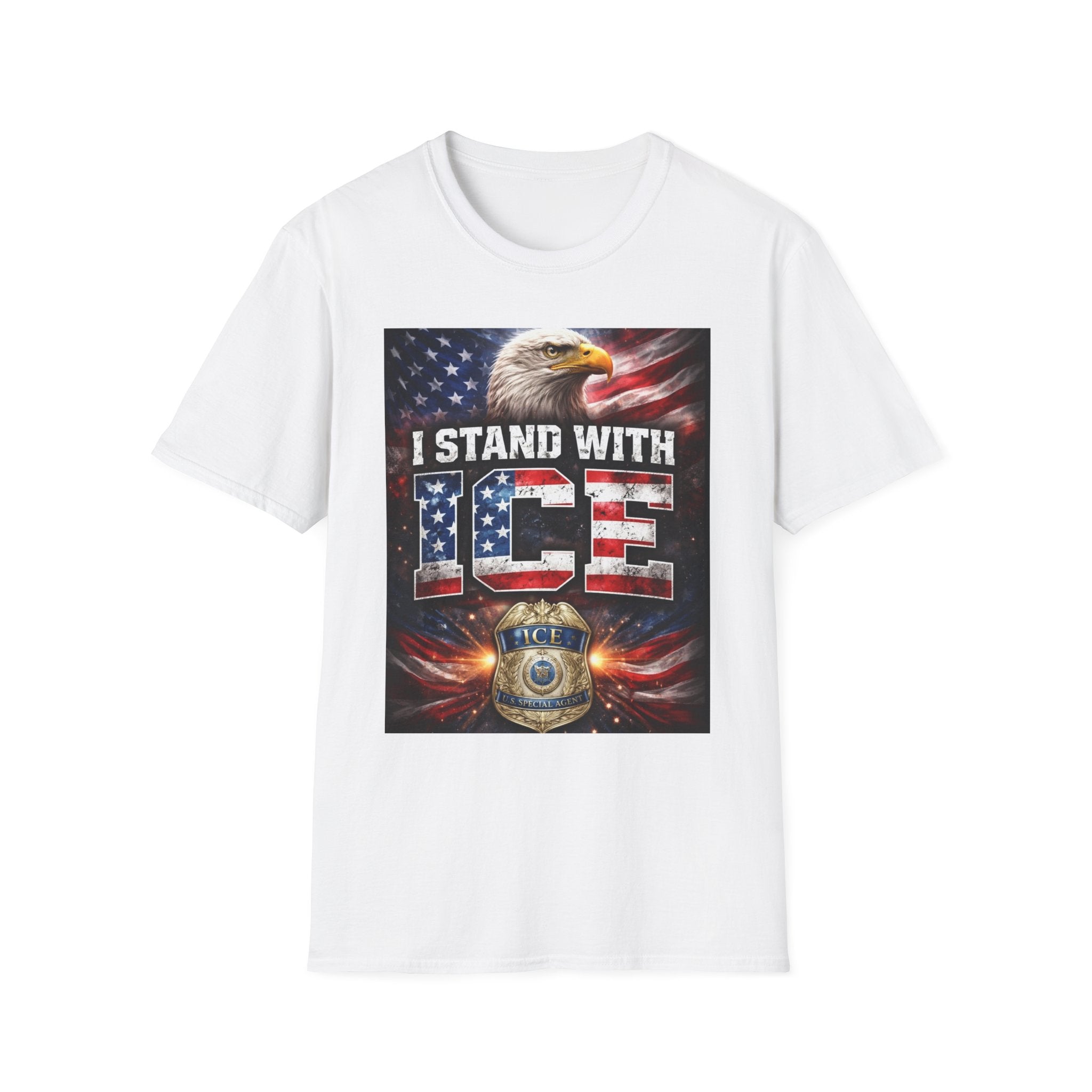 I Stand With ICE American Flag Eagle T-Shirt — Pro-ICE Patriotic Tee