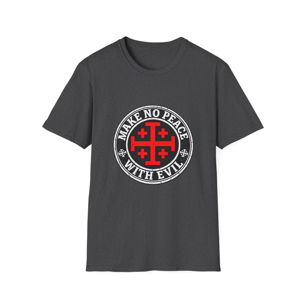 Make No Peace T-Shirt — Bold Crusader Emblem Tee ("Make No Peace With Evil")