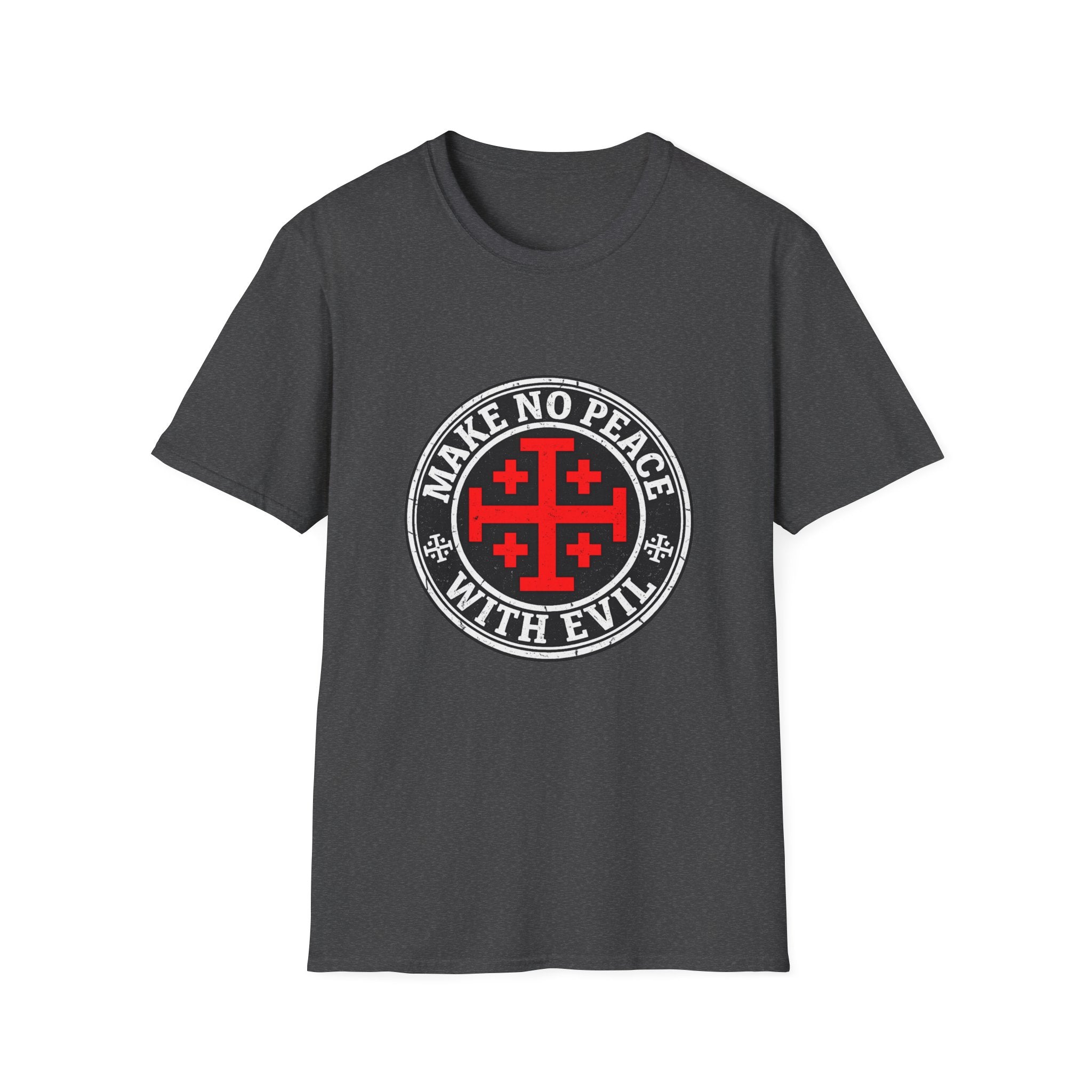 Make No Peace T-Shirt — Bold Crusader Emblem Tee ("Make No Peace With Evil")