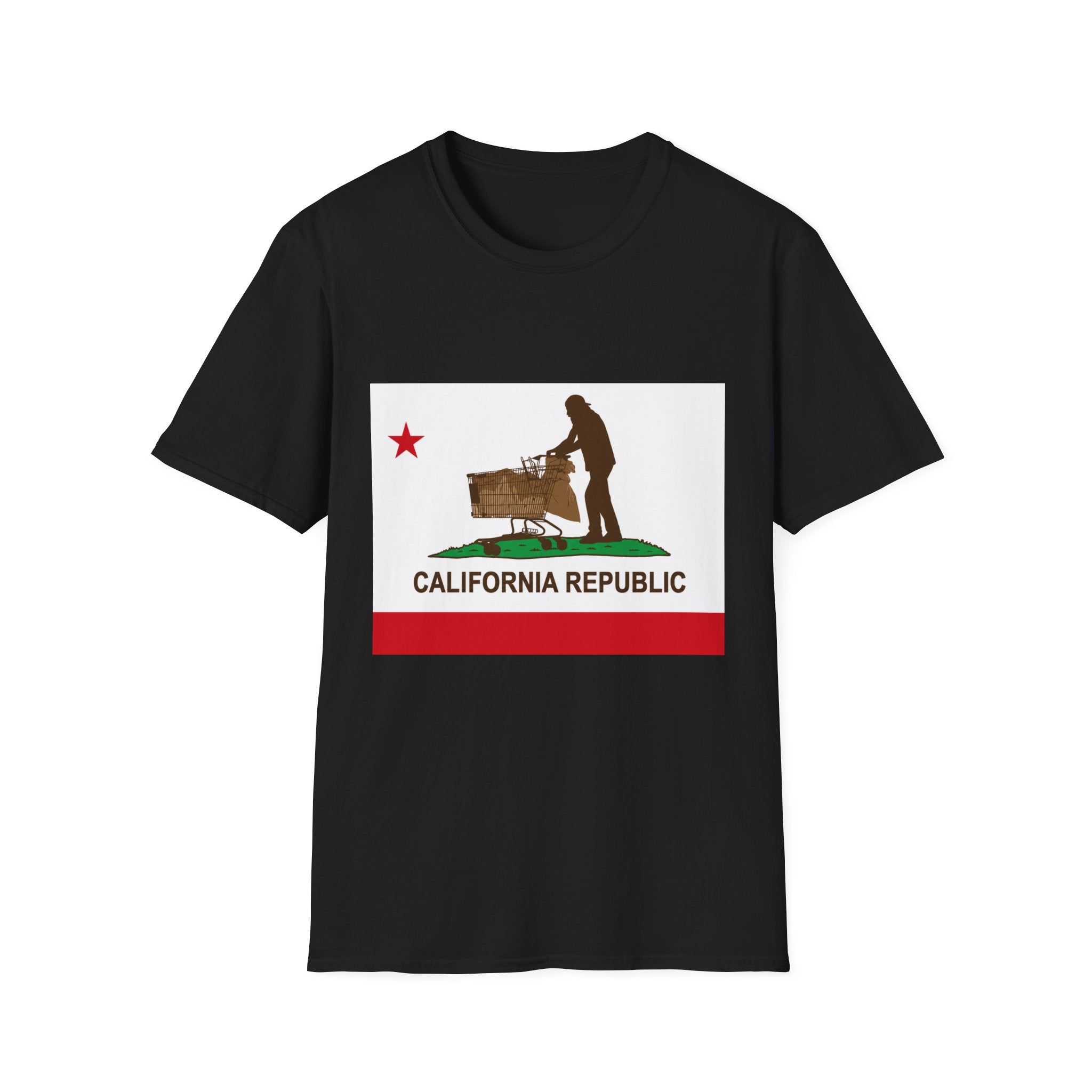 California Republic Grocery Cart T-Shirt — Funny State Flag Design
