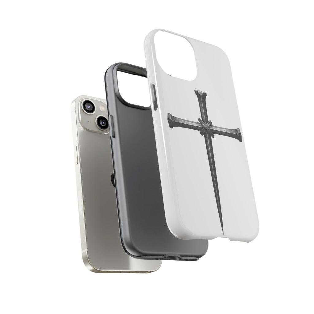 Nail Cross Tough Phone Case – Minimal Gothic Christian Armor for Samsung & iPhone