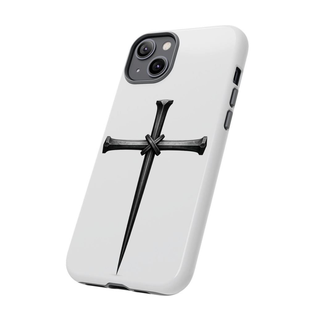 Nail Cross Tough Phone Case – Minimal Gothic Christian Armor for Samsung & iPhone