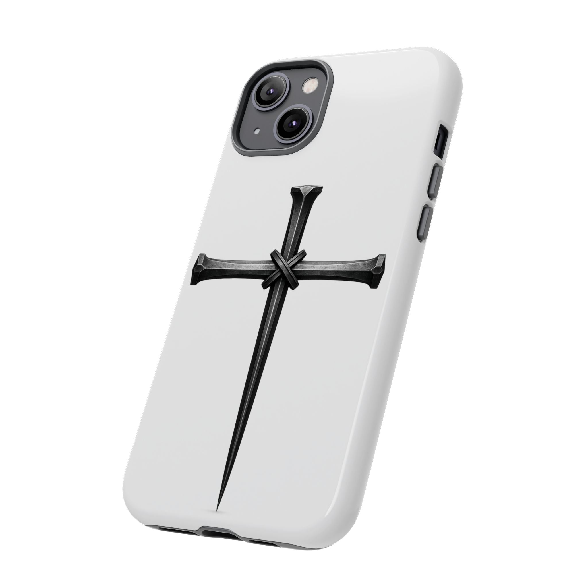 Nail Cross Tough Phone Case – Minimal Gothic Christian Armor for Samsung & iPhone