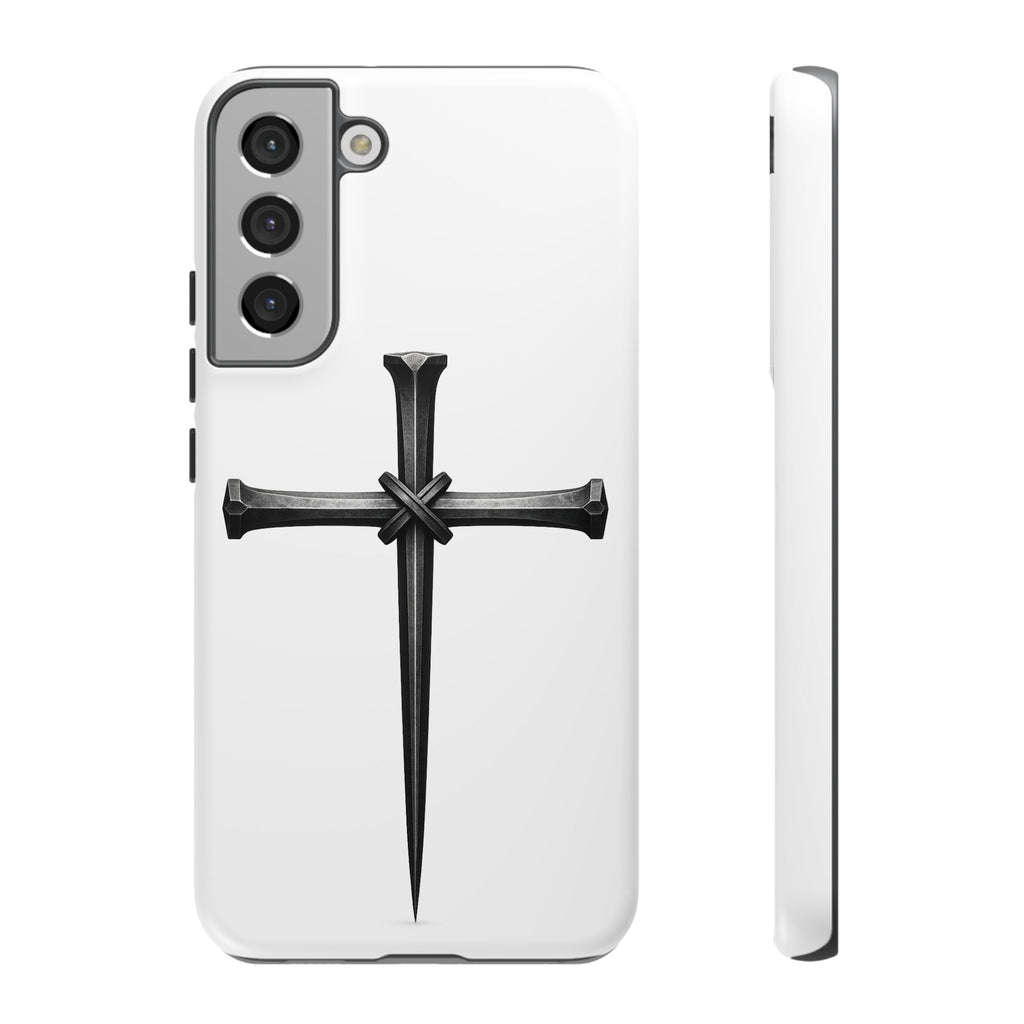 Nail Cross Tough Phone Case – Minimal Gothic Christian Armor for Samsung & iPhone