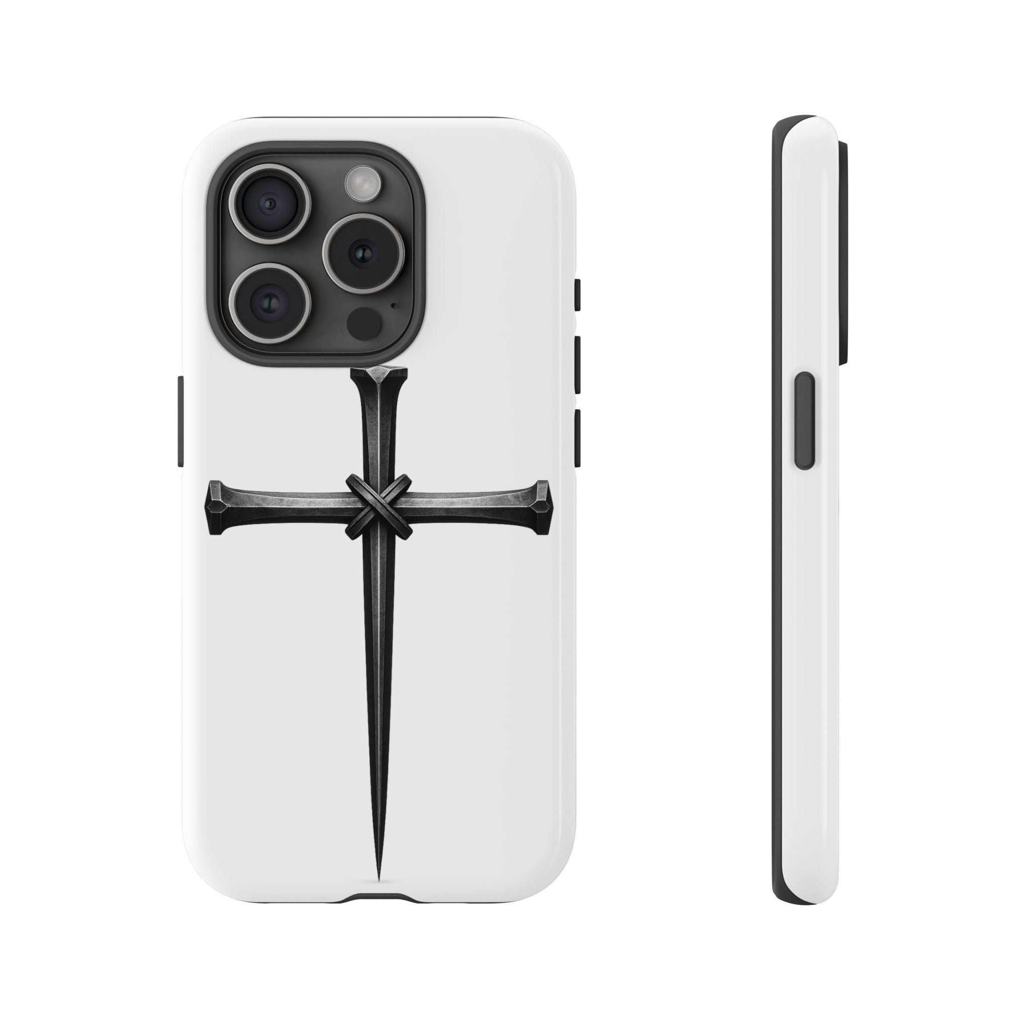 Nail Cross Tough Phone Case – Minimal Gothic Christian Armor for Samsung & iPhone
